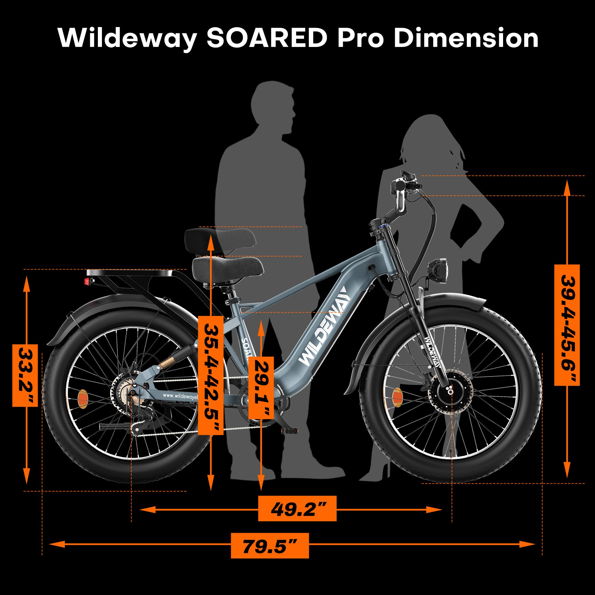 SOARED Adult electric mountain bike featuring dual motors, a torque sensor, a removable 48V 30Ah battery, hydraulic brakes, full suspension, and 26×4.0-inch wide tires