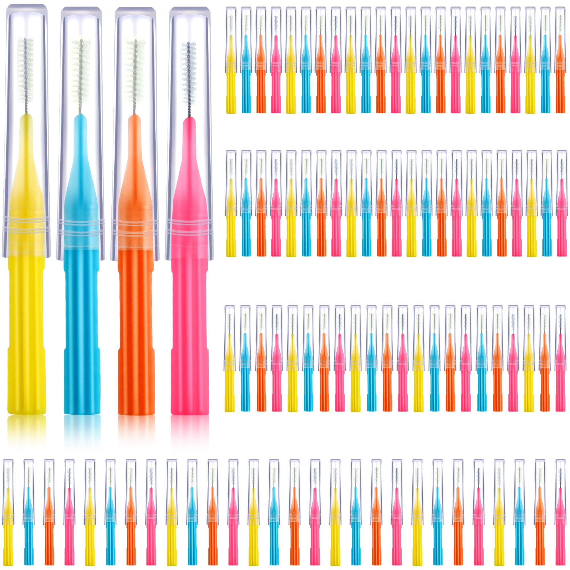 Patelai 100 Interdental Brush Set, Light Blue,Pink,Yellow,Orange