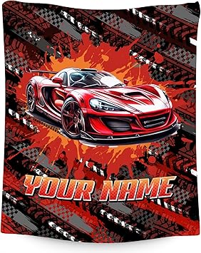 Mercuryelf Blankets for Boys Custom Racing Car Blanket Gifts - 4 Sizes Cozy Fleece Throw for Kids Teens