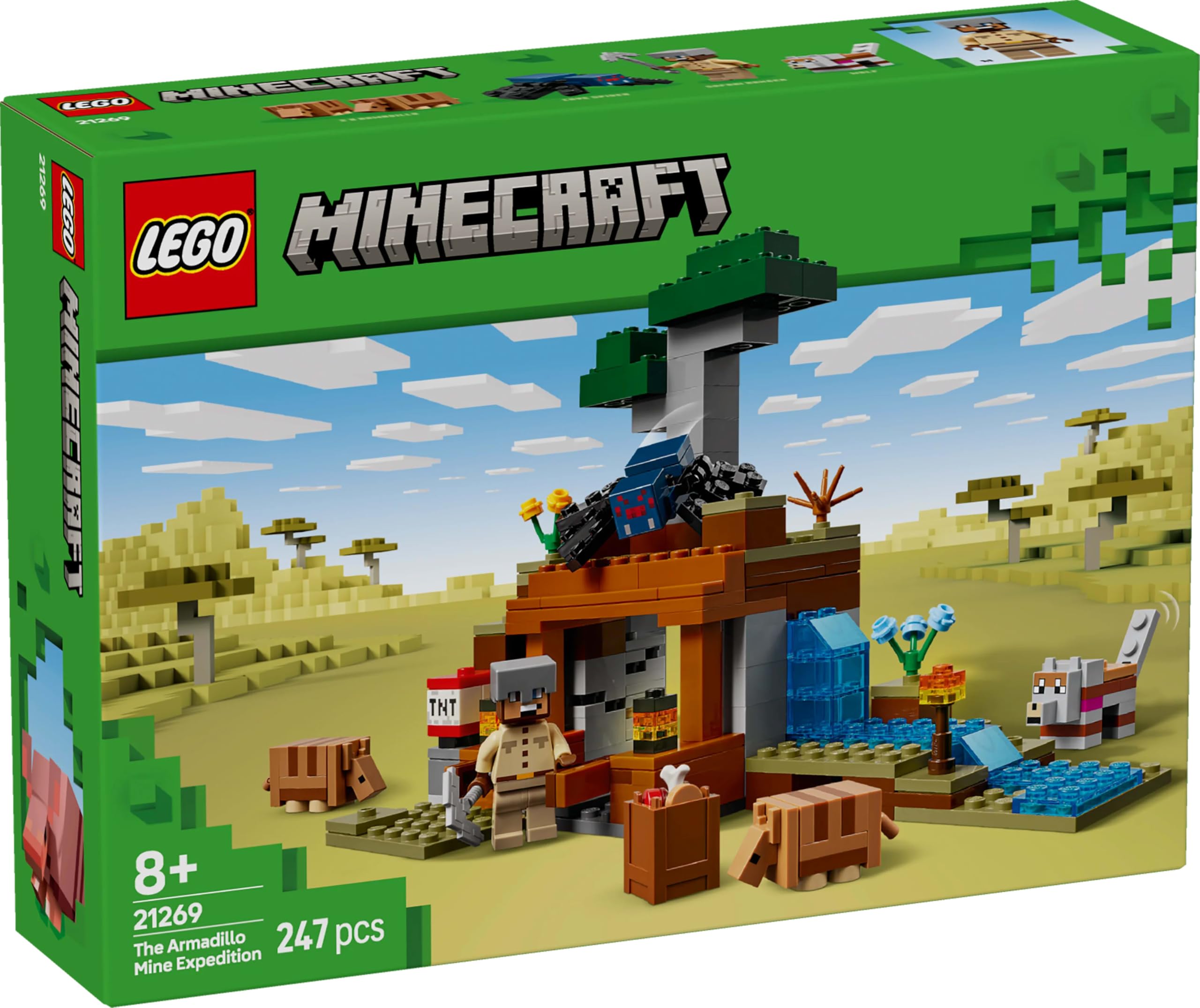 LEGO Minecraft Wyprawa do pancernikowej kopalni 21269 | zestaw Minecraft, zestaw ze zwierzętami, prezent dla fana Minecrafta 8+, 247 elementów
