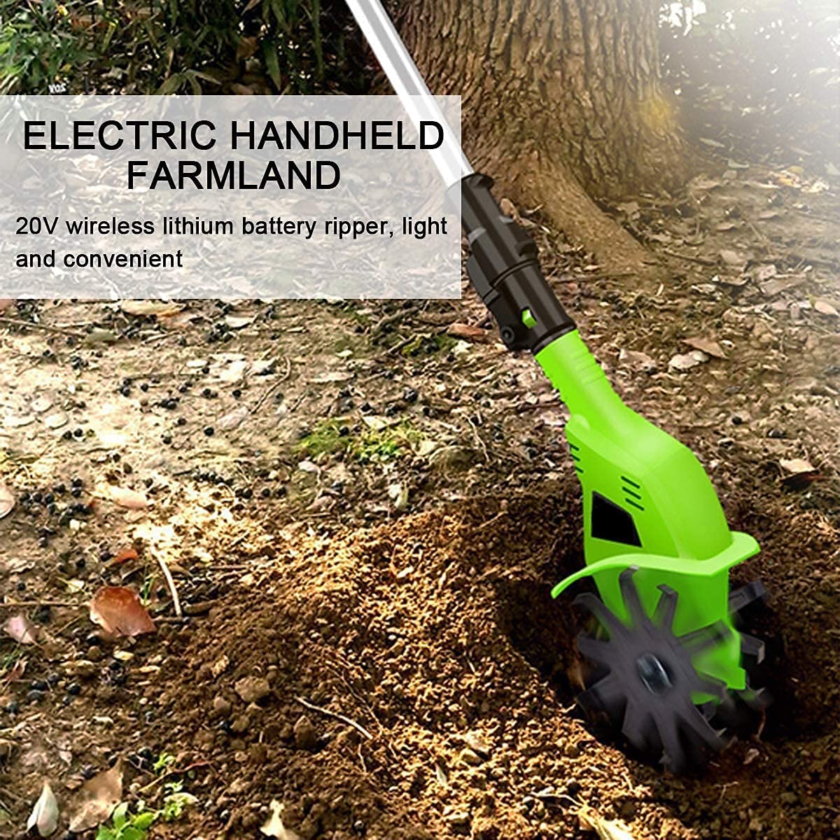 Rotavator de jardín eléctrico, cultivador de jardín inalámbrico de 20 V, desmalezadora/cultivadora eléctrica, Profundidad de Trabajo de 25 cm
