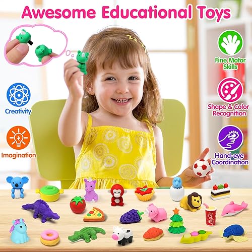 Miniatura 4 de Arscniek Paquete de 110 borradores de animales para niños a granel lindo escritorio para mascotas caja del tesoro juguetes para premios de aula mini