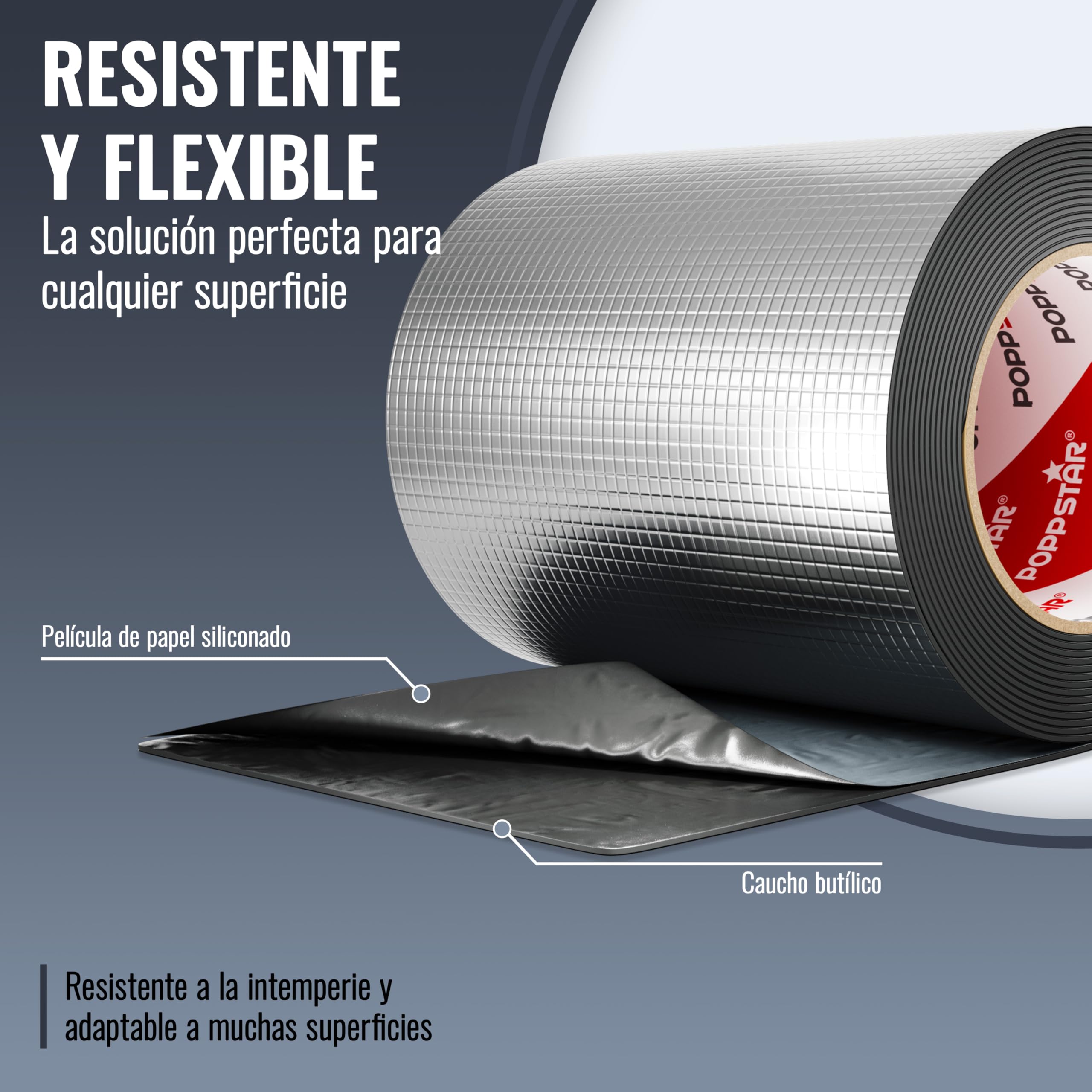 POPPSTAR Cinta butilo impermeable (15 cm - super ancho) cinta de goma de butilo con papel de aluminio (5m de longitud) autoadhesiva y selladora
