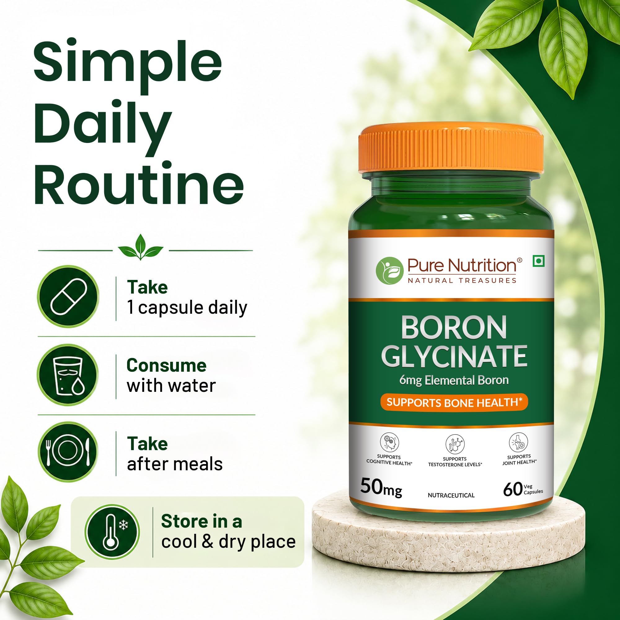 Pure Nutrition Boron Glycinate 6mg - 60 Veg Capsules | 100% Chelated Boron Supplement for Bone Strength, Joint Support, Cognitive Health & Hormonal Balance 2