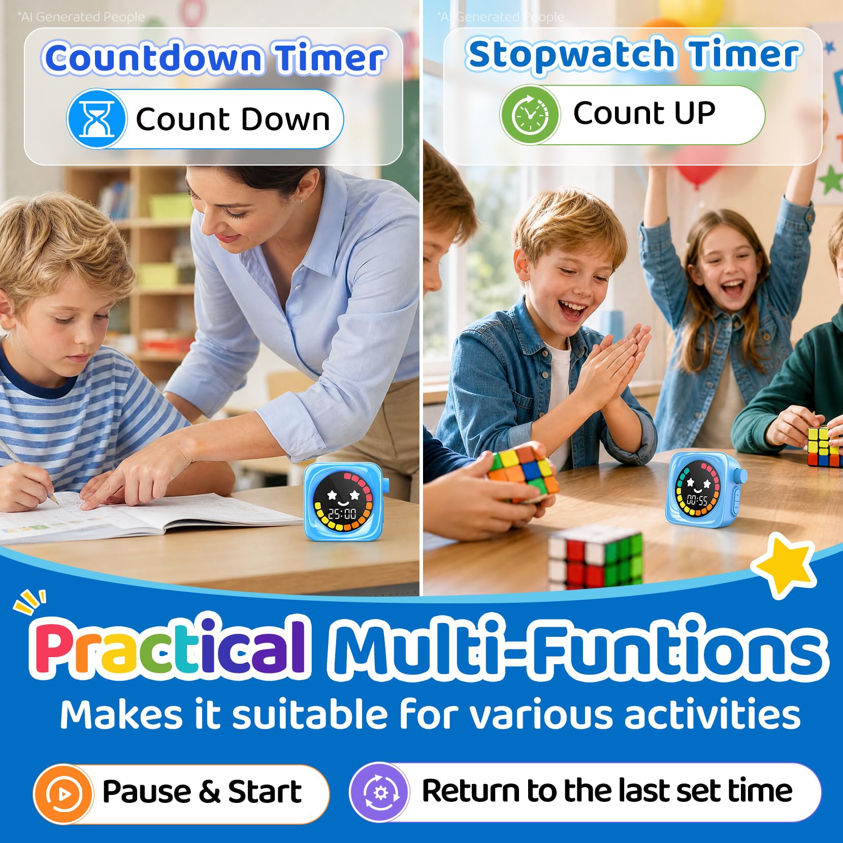 Sonneten Visueller Timer für Kinder, 99 Minuten, digital, niedlich, für Klassenzimmer, Lernbedarf, Zeitmanagement, Countdown-Timer