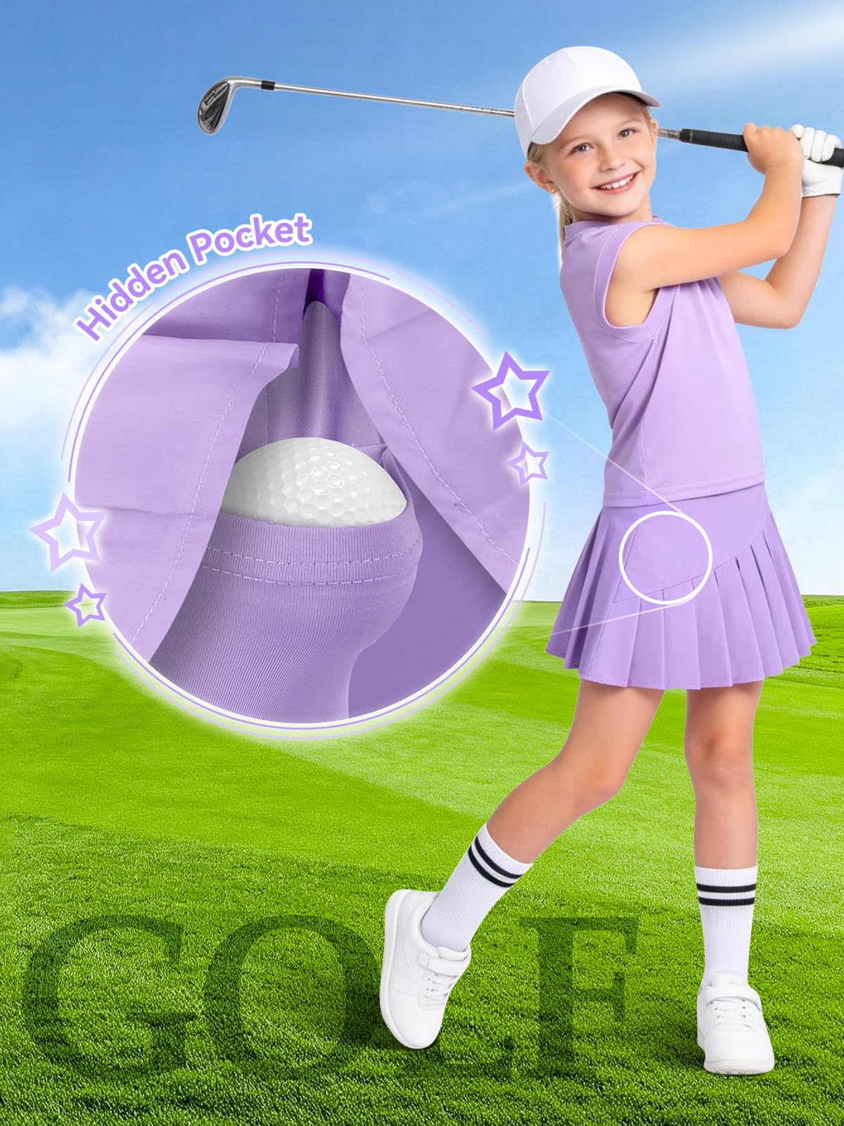 Traje de tenis para niña, camiseta sin mangas y falda de tenis, falda plisada con bolsillos interiores, traje deportivo para golf, bádminton y monopatín — view 3