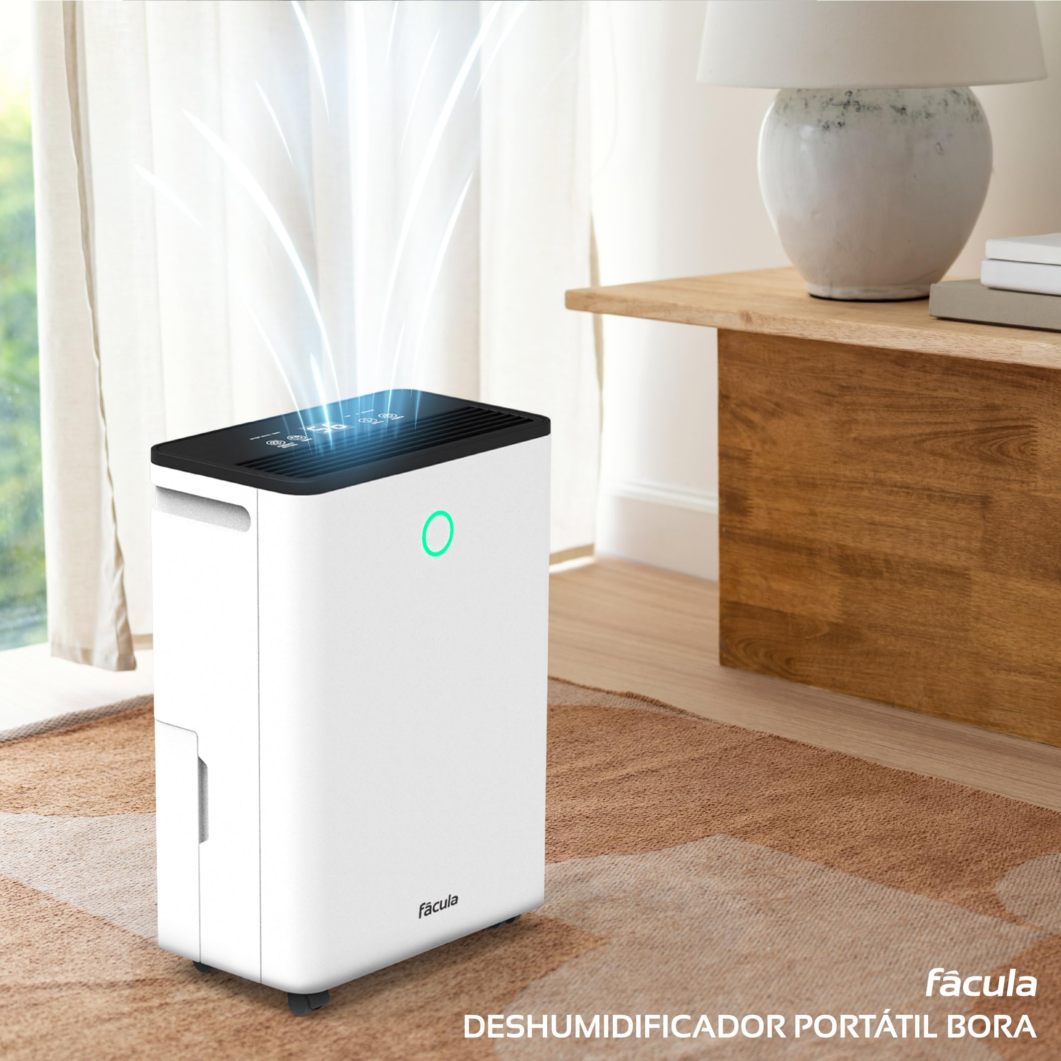 facula - Deshumidificador Bora 12L | Modo Auto | Modo Inteligente | Temporizador 1-24h | Función Drenaje Continuo