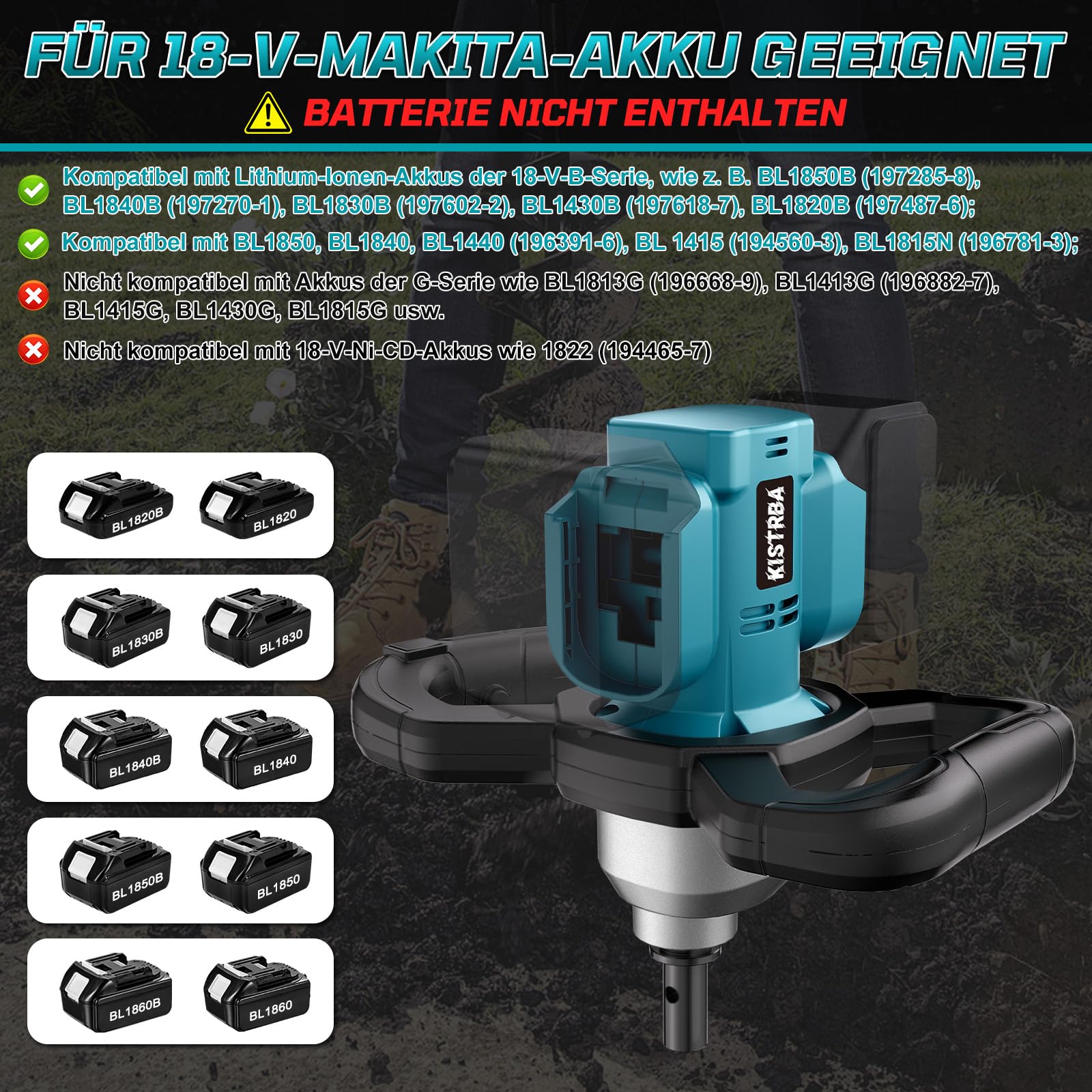Akku Erdbohrer Eisbohrer für Makita 18V Akku, Ohne Akku, Ohne Bohrer | 1200W Bürstenloser Motor, Professional Erdlochbohrer für Gartenbau/Pfahlsetzung, Kompatibel mit Ø 4cm bis Ø 30cm Bohrer