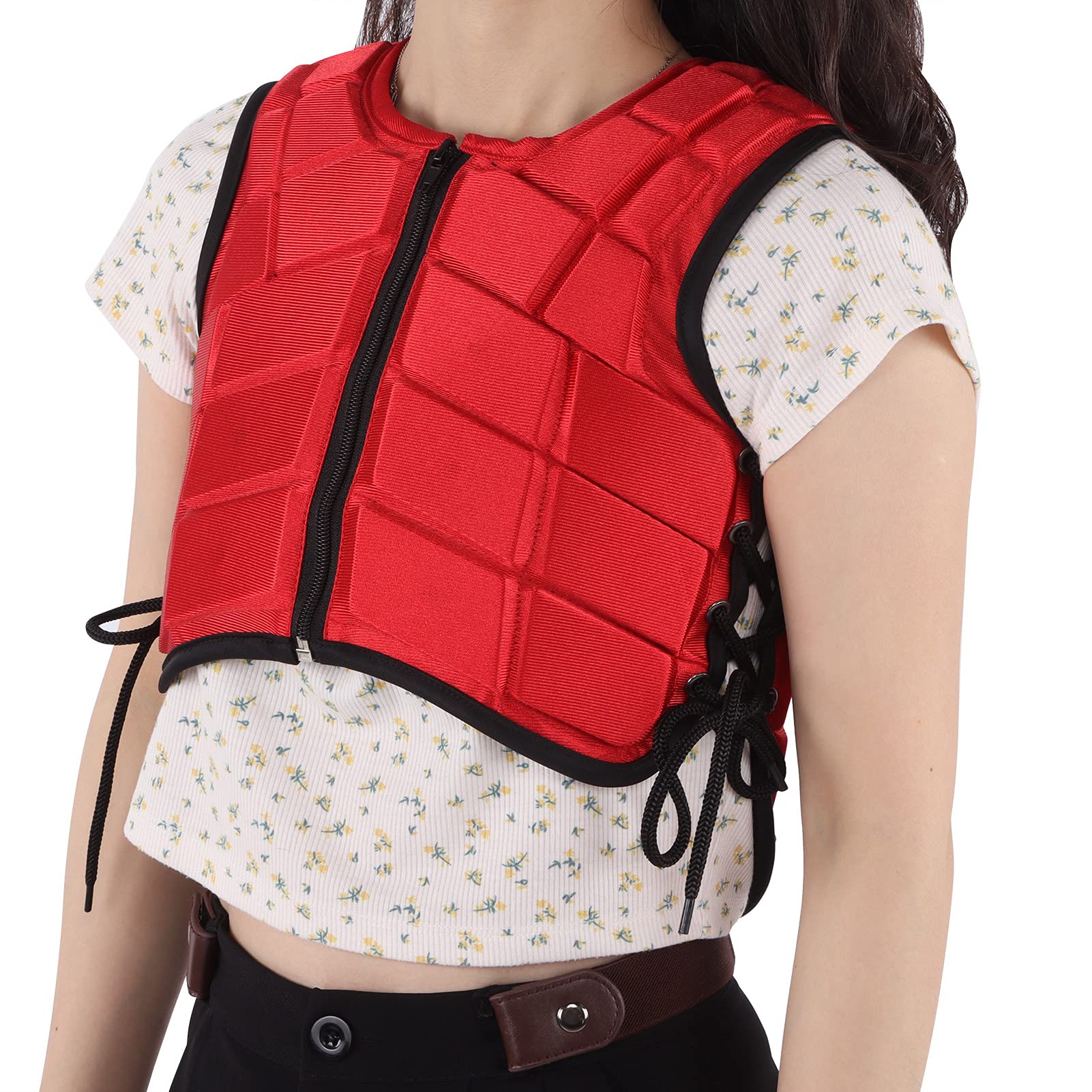 RiToEasysports Gilet Equestre per Bambini, Gilet Equestre di Sicurezza per Equitazione Gilet Protettivo per Corpo Equestre Imbottito in Schiuma con Design Laterale Regolabile Rosso per Bambini