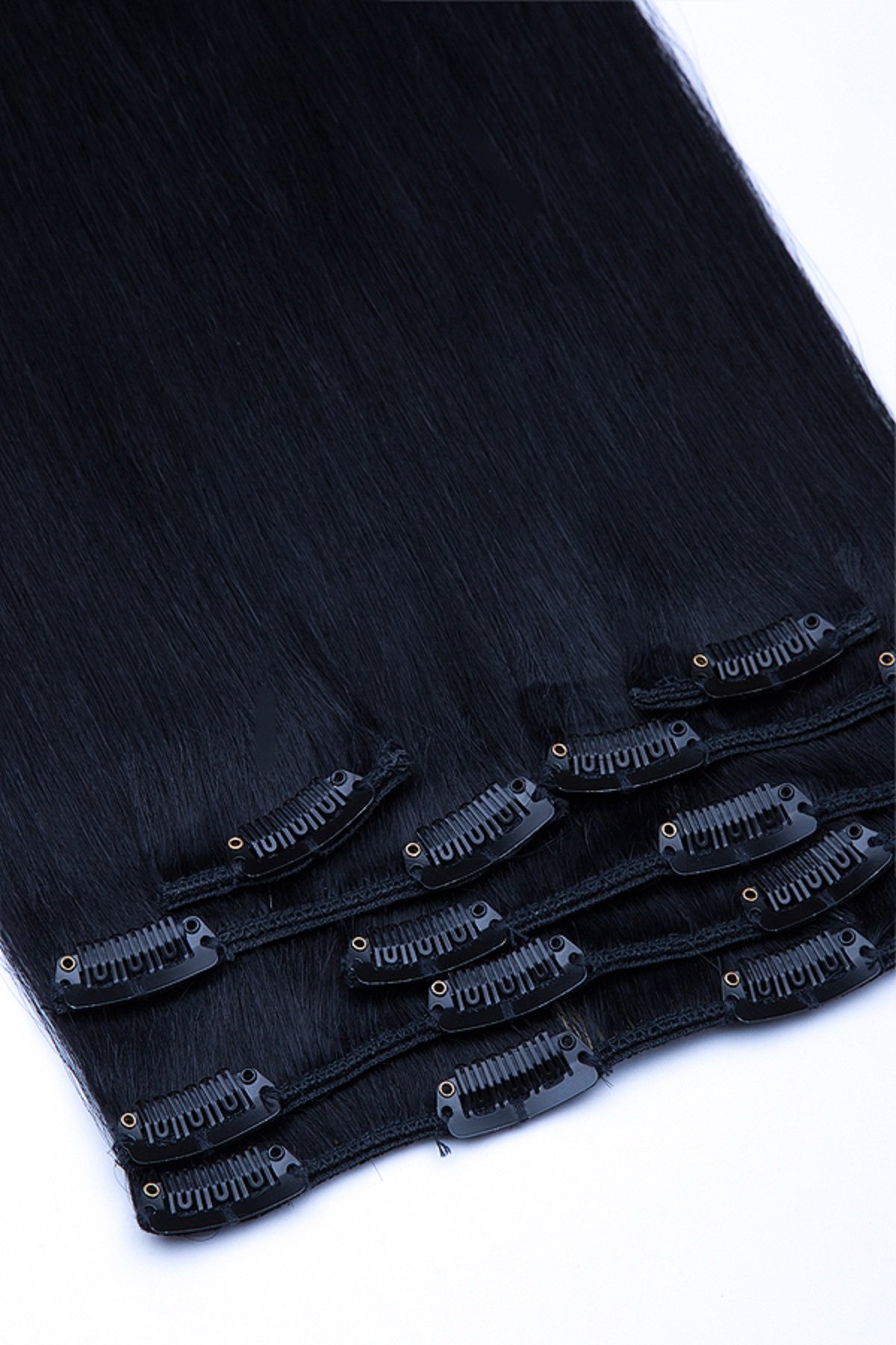 Clip In Extension Set 7 Teile glatt 60cm Haarverlängerung Haarteil 100% Remy Echthaar Clip in Hair Extension von GlamXtensions in Farbe: 01 Schwarz