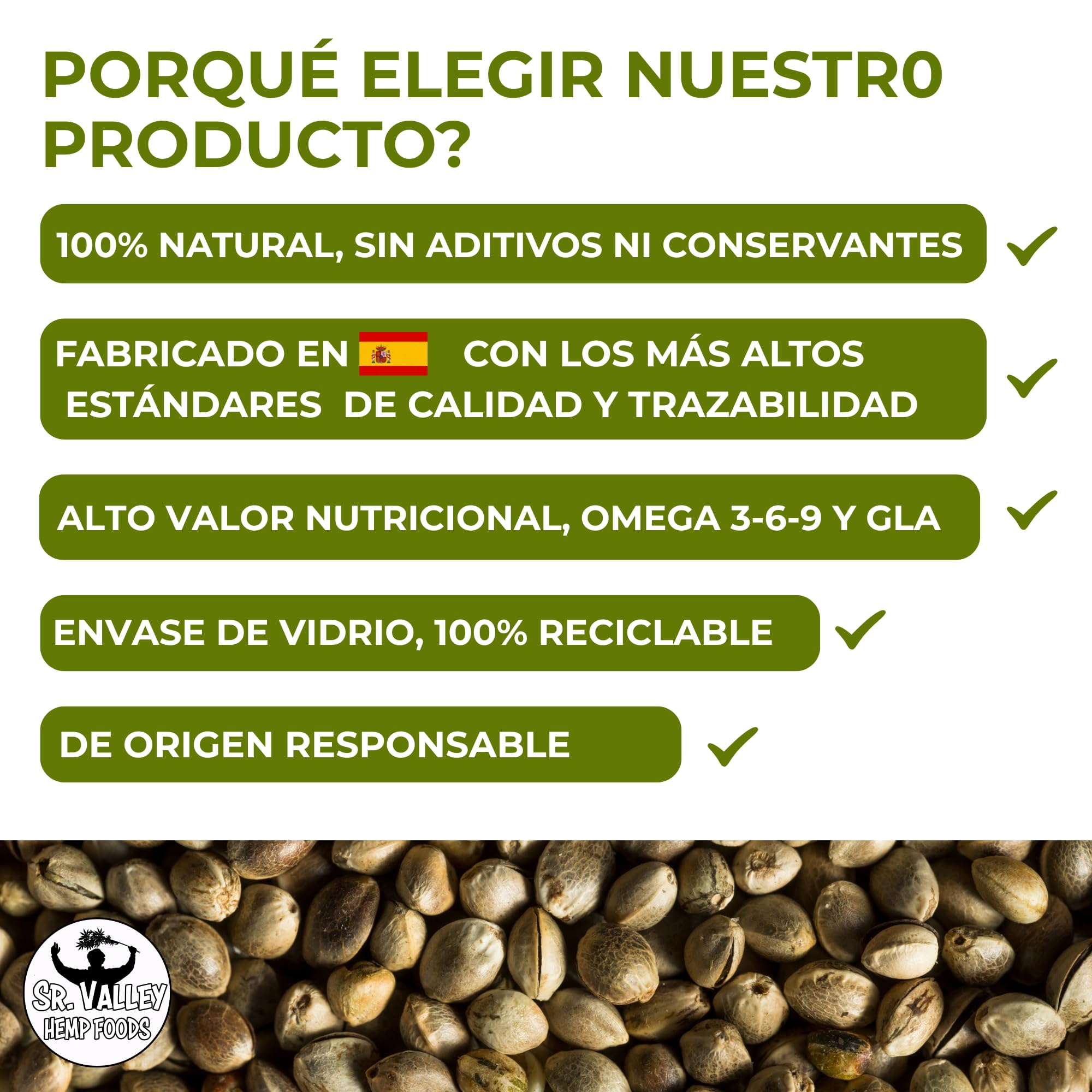 Sr Valley Aceite de Cañamo 100% Puro y Vegano | 750 ml prensado en frío | Para uso culinario y cosmético | Sin aditivos ni conservantes y con semillas no OGM