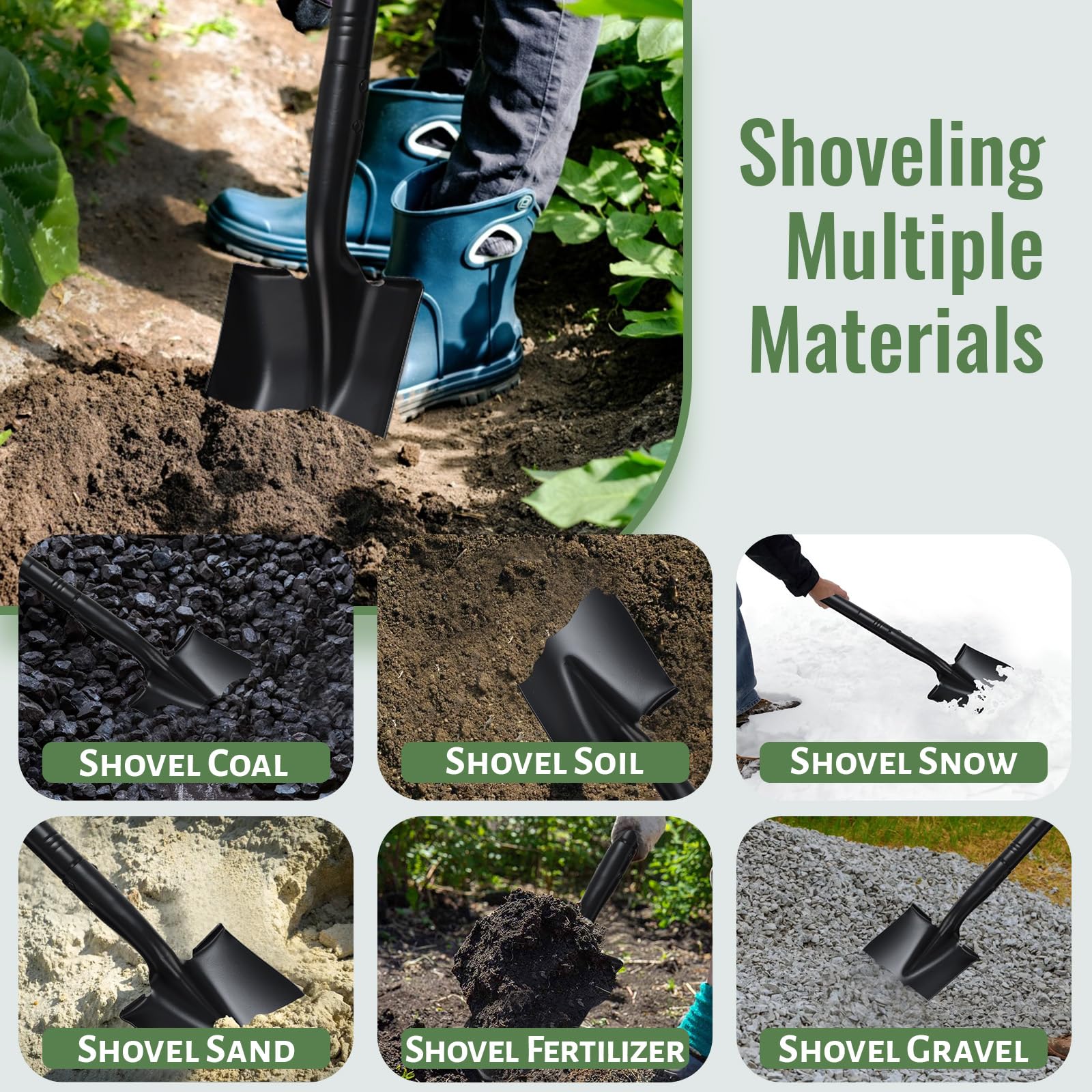 Pala jardineria pequeña con Mango metálico de 110cm, Mini Pala Desmontable para jardinería Camping Supervivencia,Negro