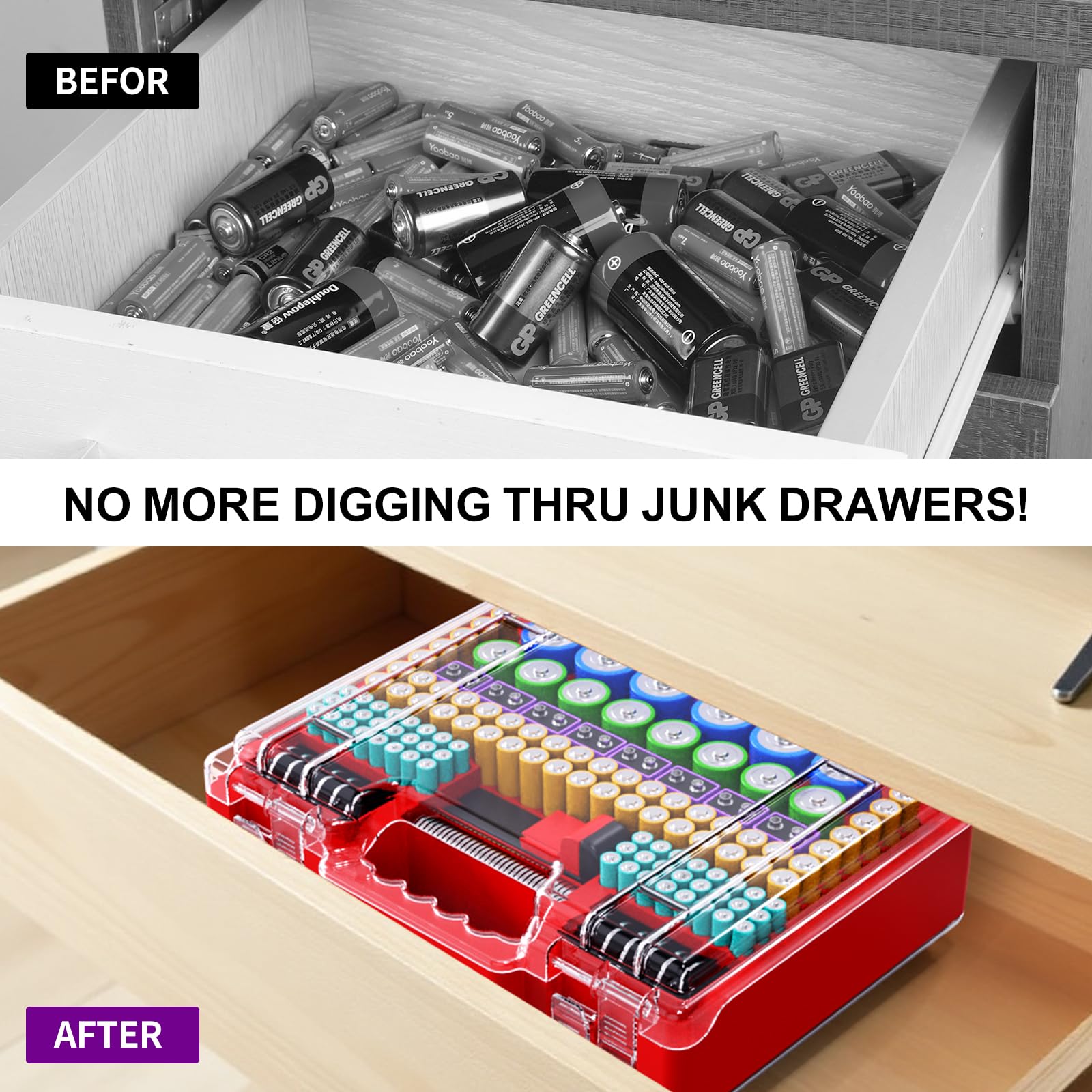 Tututry Battery Organizer Storage Holder Box Case With Tester, Ultra