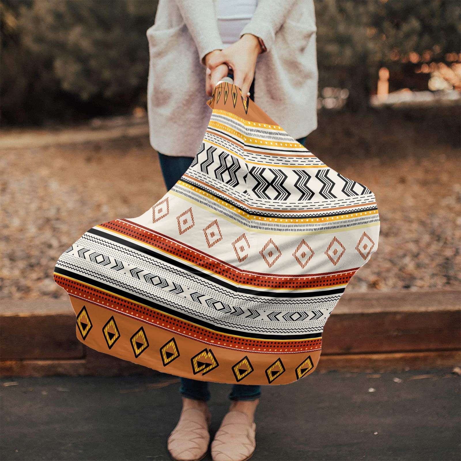 Nursing Cover for Breastfeeding Scarf, Geometric Stripes Tribal Style Farmhouse Baby Car Covers Super Soft Multi Use for Canopy Shopping Cart Cover Blanket Stroller Cover