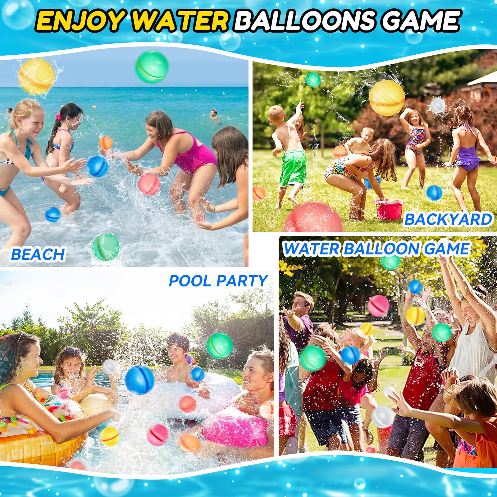 8 Pezzi Palloncini d'Acqua Riutilizzabili, Palloncini d'Acqua in Silicone Magnetico, Riempimento Rapido, Giocattoli Acquatici per Esterni, Festa in Piscina Estiva per Bambini Adulti