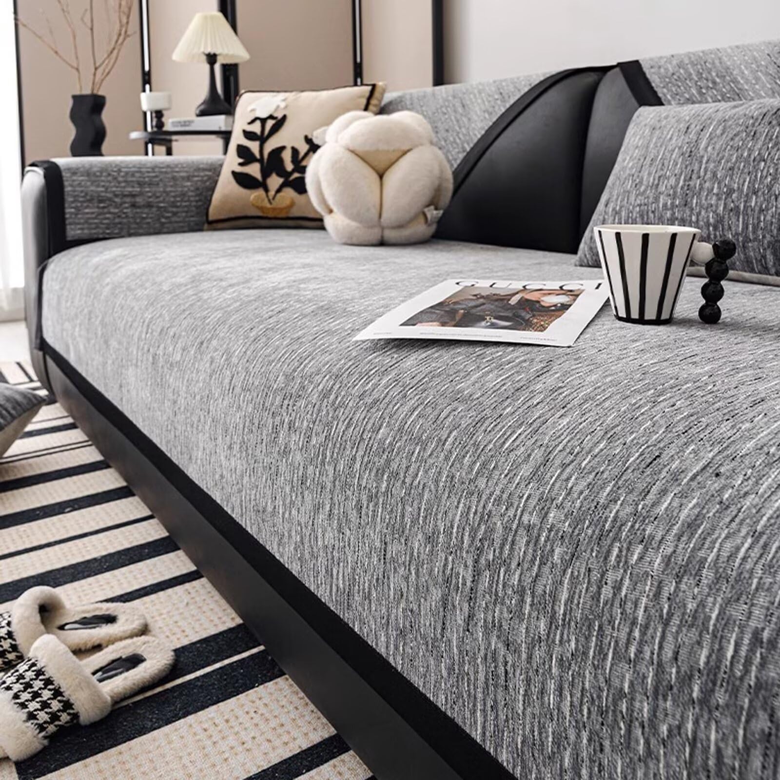 Tielag Sofa Überzug 1 2 3 4 Sitzer, Chenille Couch Überzug, Sofaschoner rutschfest, Sofabezug L Form, Sofadecken für Sitzfläche Washable
