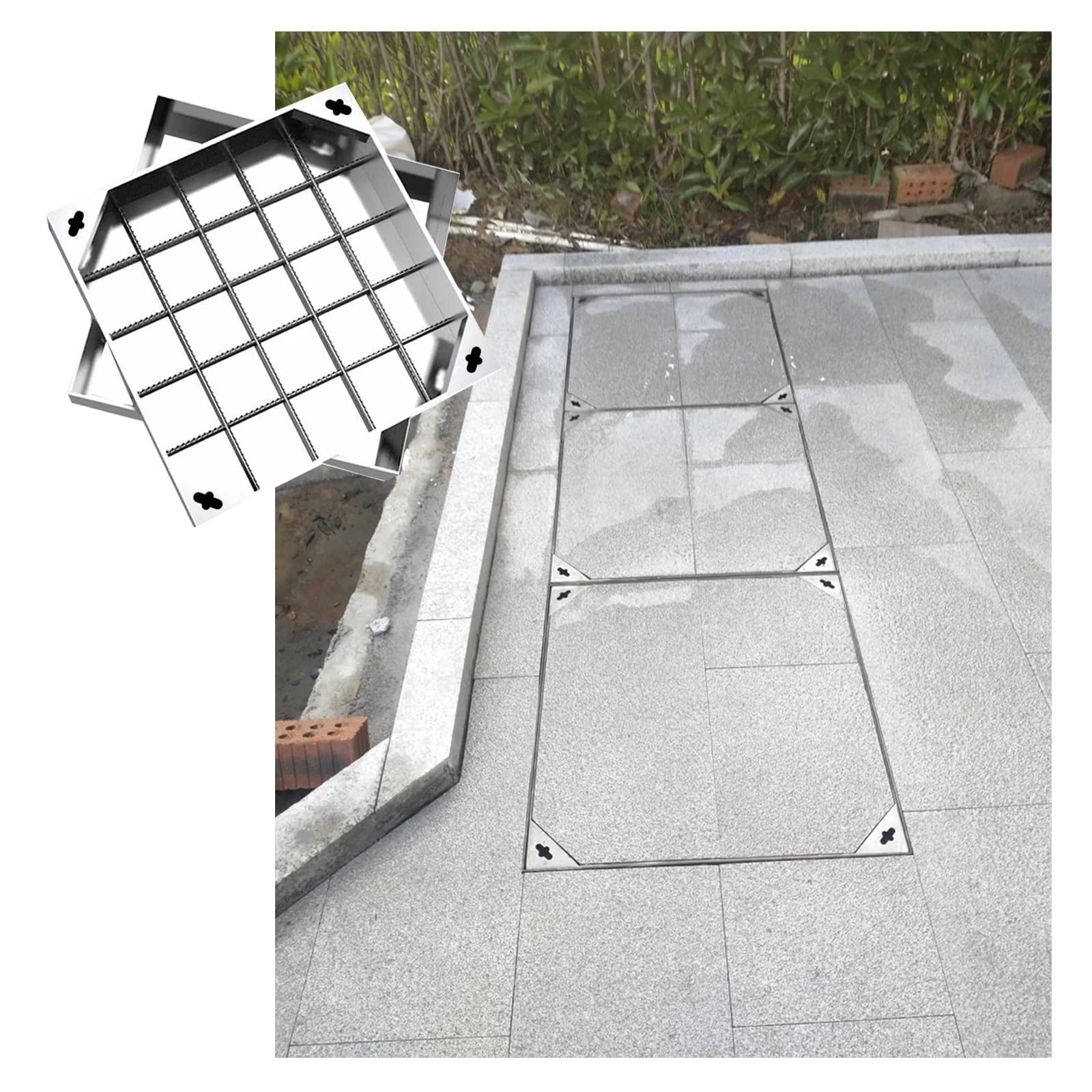 GJMSSMY Stainless Steel Inspection Chamber Cover, Invisible Design Embedded Manhole Lid, Square Manhole Cover, Invisible Decorative Septic Tank for Outside