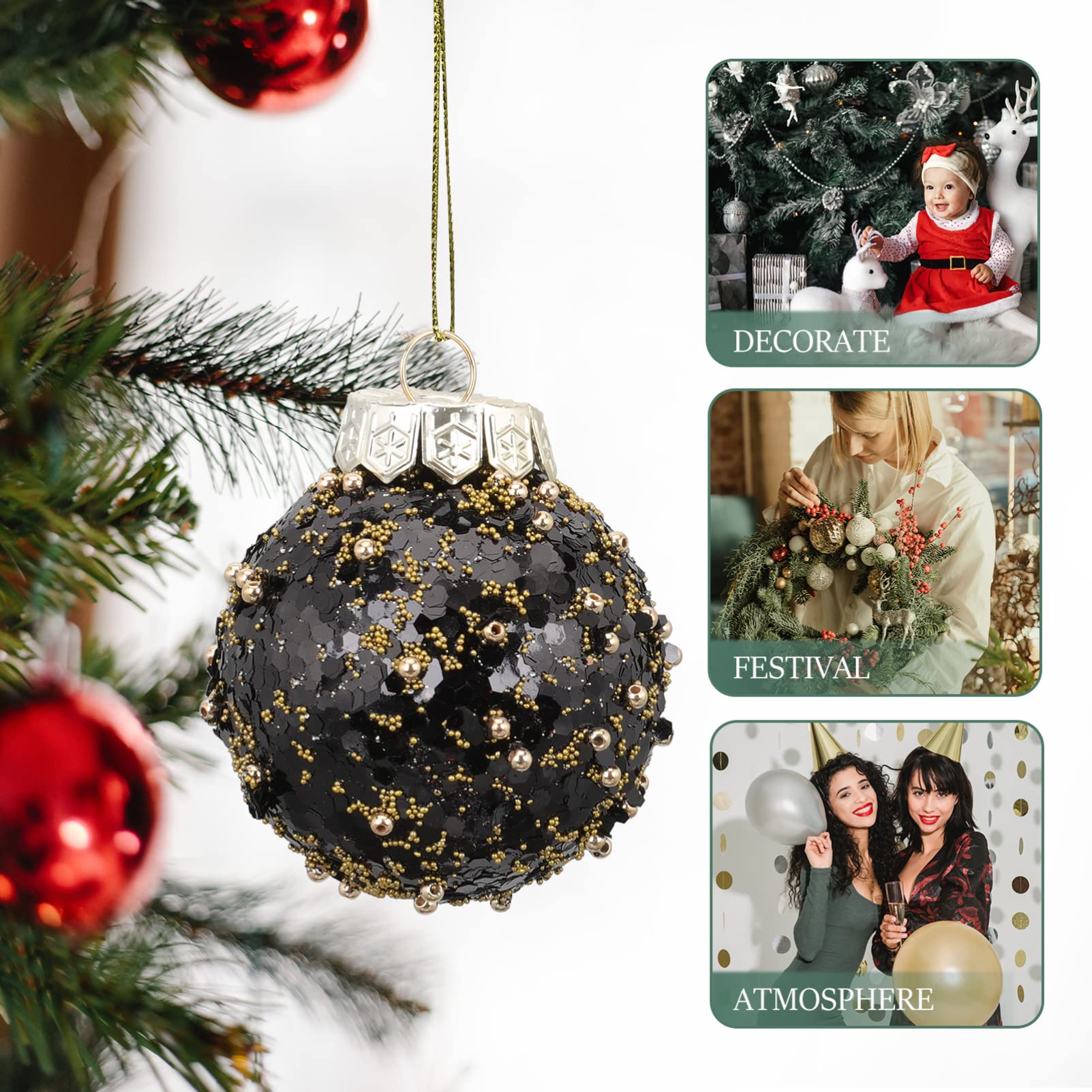 VICASKY 25 Piezas Decoraciones De Navidad Colgante De Bola De Navidad Trajes Negros Adornos De Plástico para Árboles De Navidad Adornos De Bolas Pintado El Plastico Utensilios De Navidad