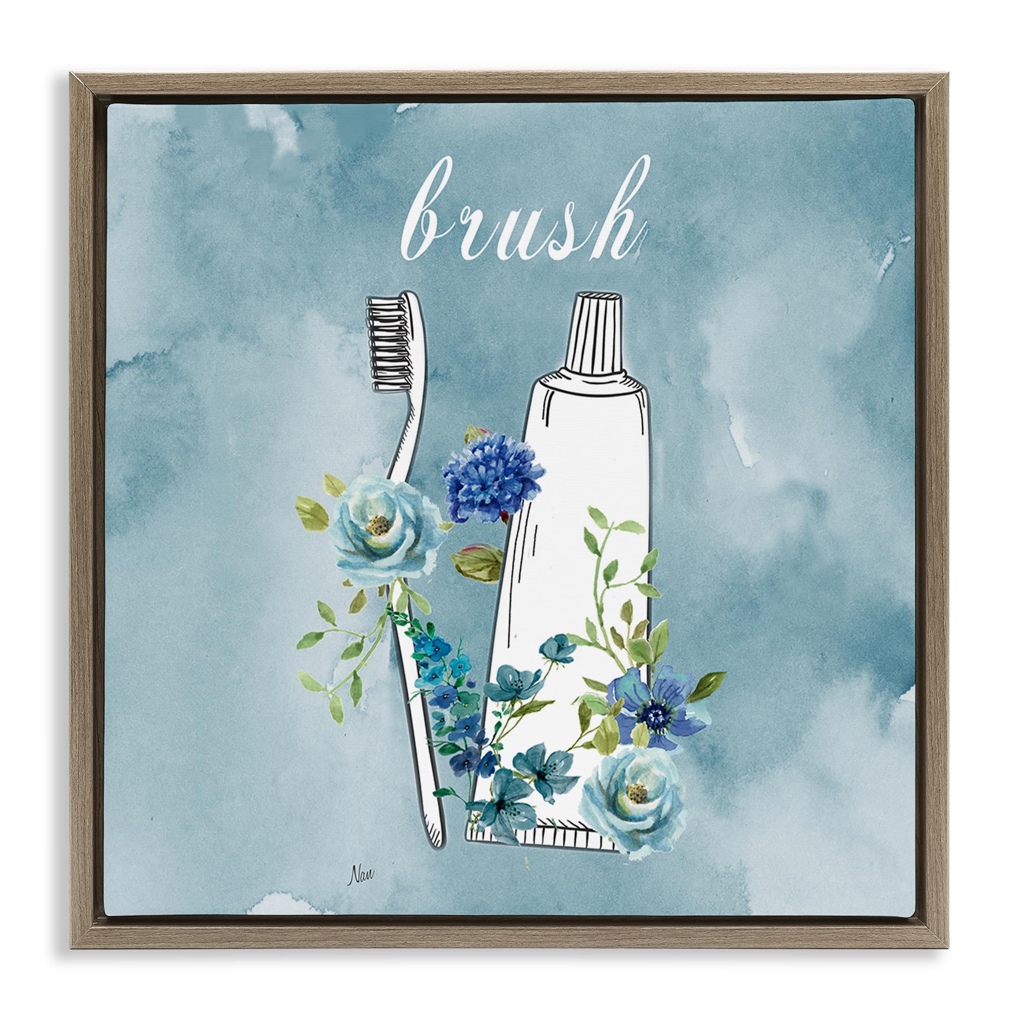 'Floral Bathroom Rules Brush'| Floating Frame Canvas Art