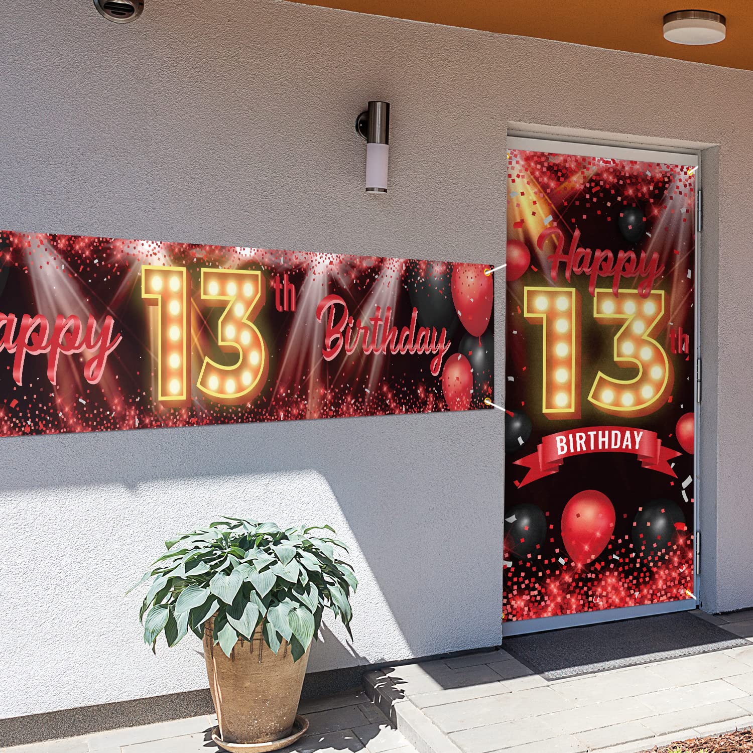Happy 13th Birthday Door Banner - "Cheers To 13 Years" Gold Front Porch Sign, 70 Inches Tall - View #10