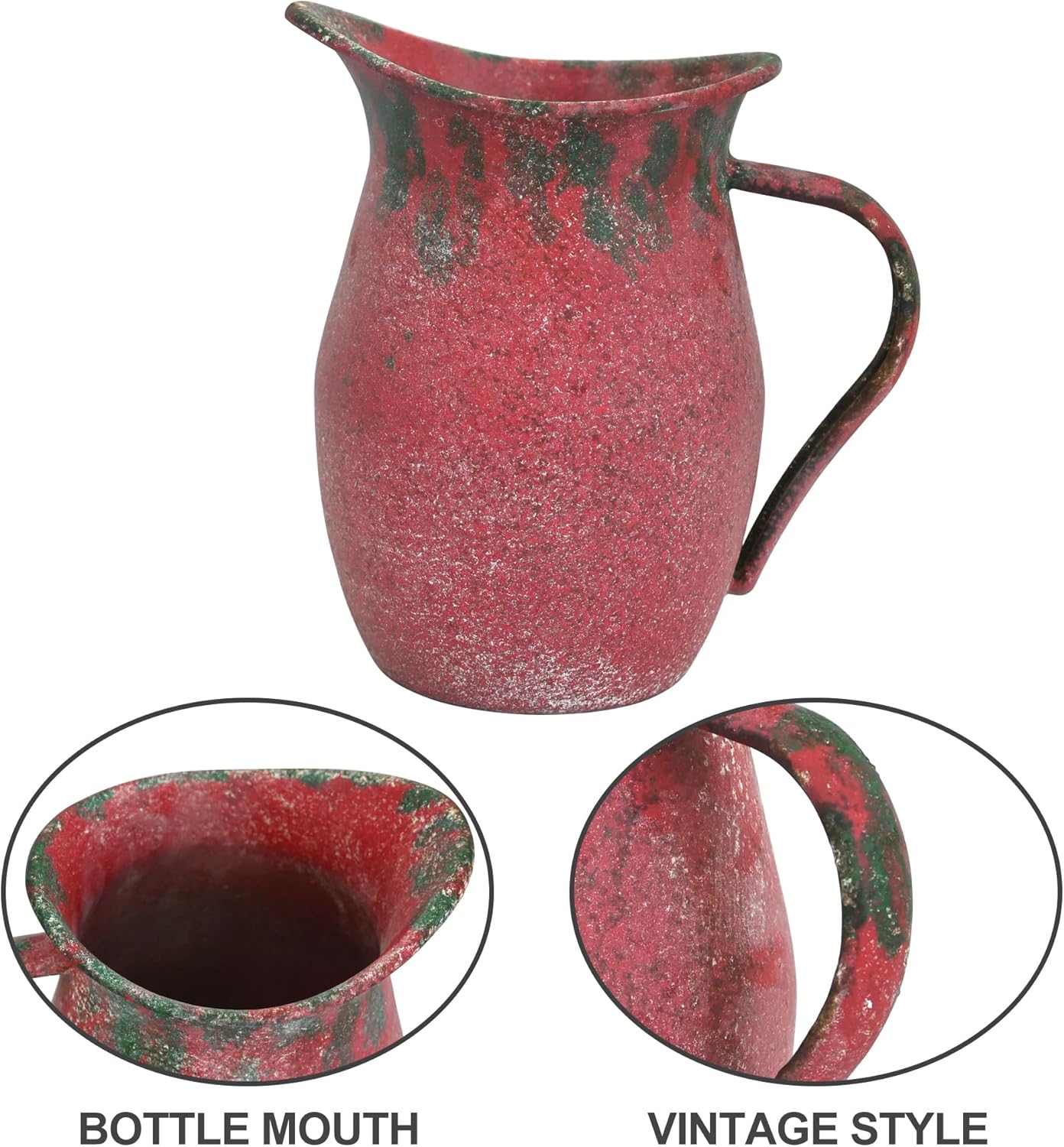 Vintage Country Metal Flower Vase Farmhouse Decorative Milk Can Pot Rustic Pitcher Jug for Home Kitchen Cabinets Table Centerpiece Decor Gifts Retro Red - Image 5