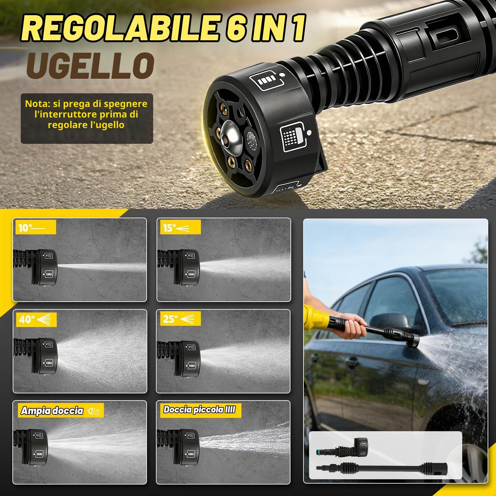 Idropulitrice a batteria compatibile con la batteria Dewalt 20V, idropulitrice portatile da 7500 PSI con ugello 6 in 1 e cannone a schiuma Ideale per Auto e Giardino (senza batteria)