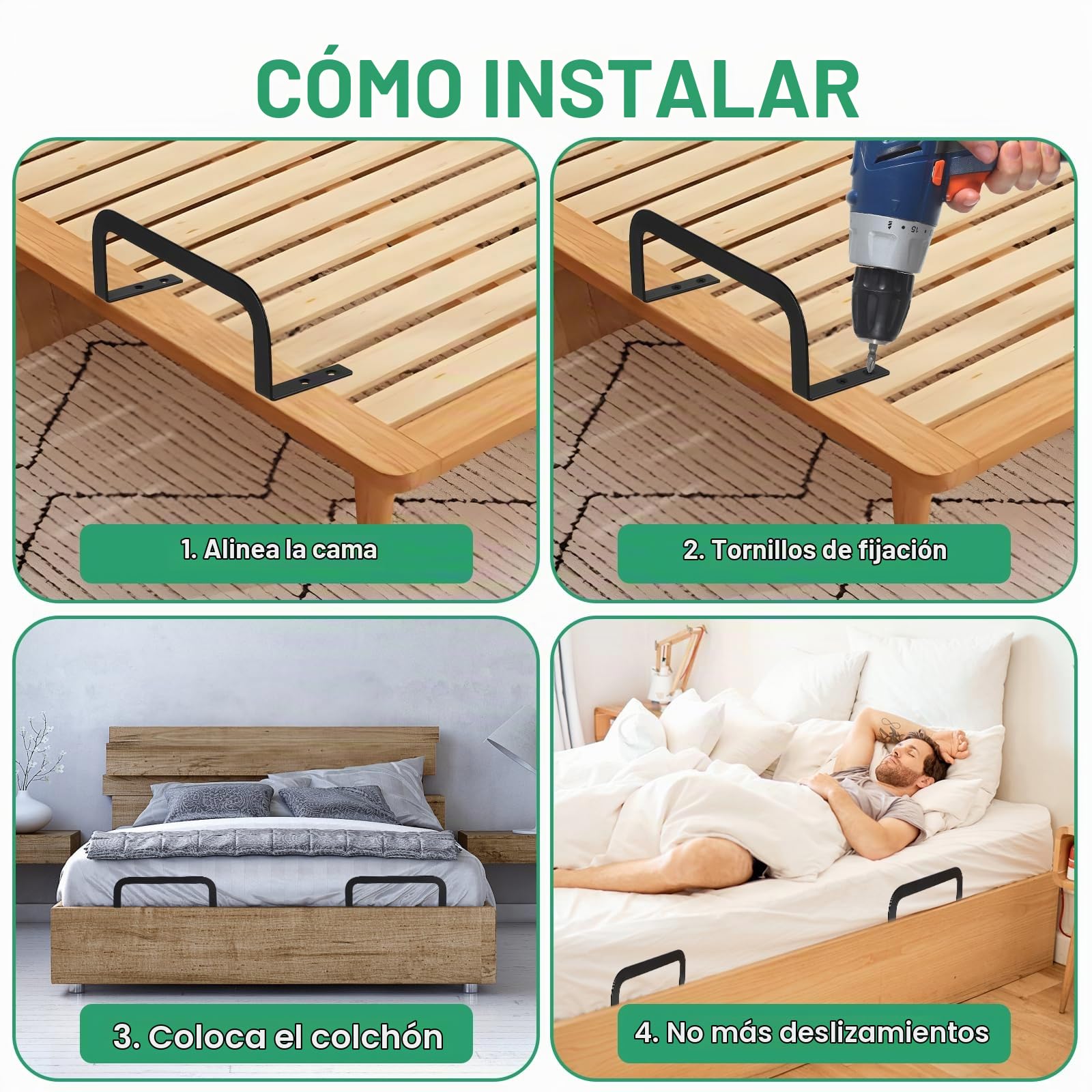 DBREAKS Sujeta Colchones al Somier, Estabilizadores de Colchón, Soportes De Barra De Retención De Metal, Soporte De Agarre Antideslizante (4)
