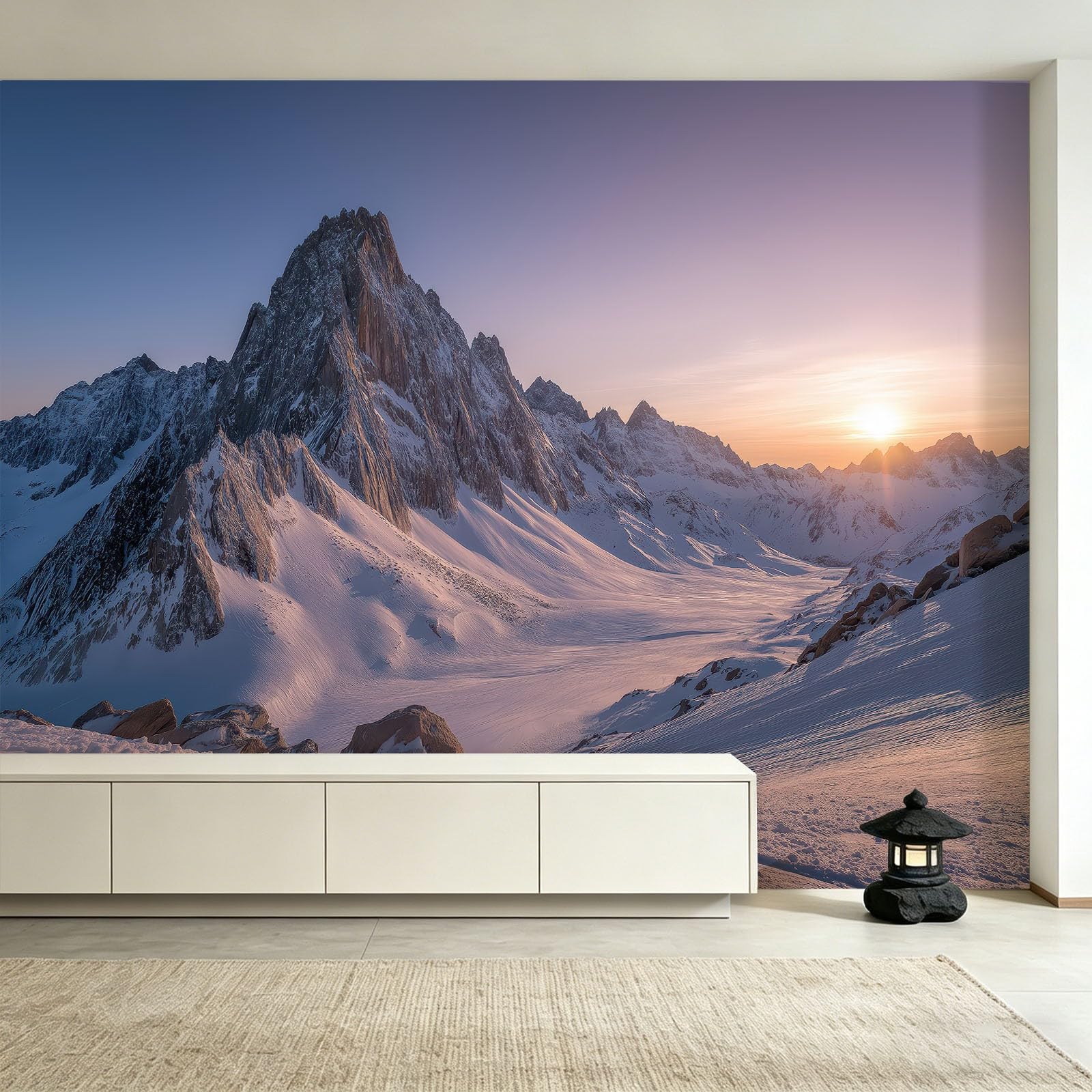 Tapeta z włókniny, 350 x 256 cm, naturalna sceneria, śnieżne góry, zachód słońca, fototapeta na ściany z funkcjami, sypialnia, salon, tło telewizyjne, przedpokój, salon