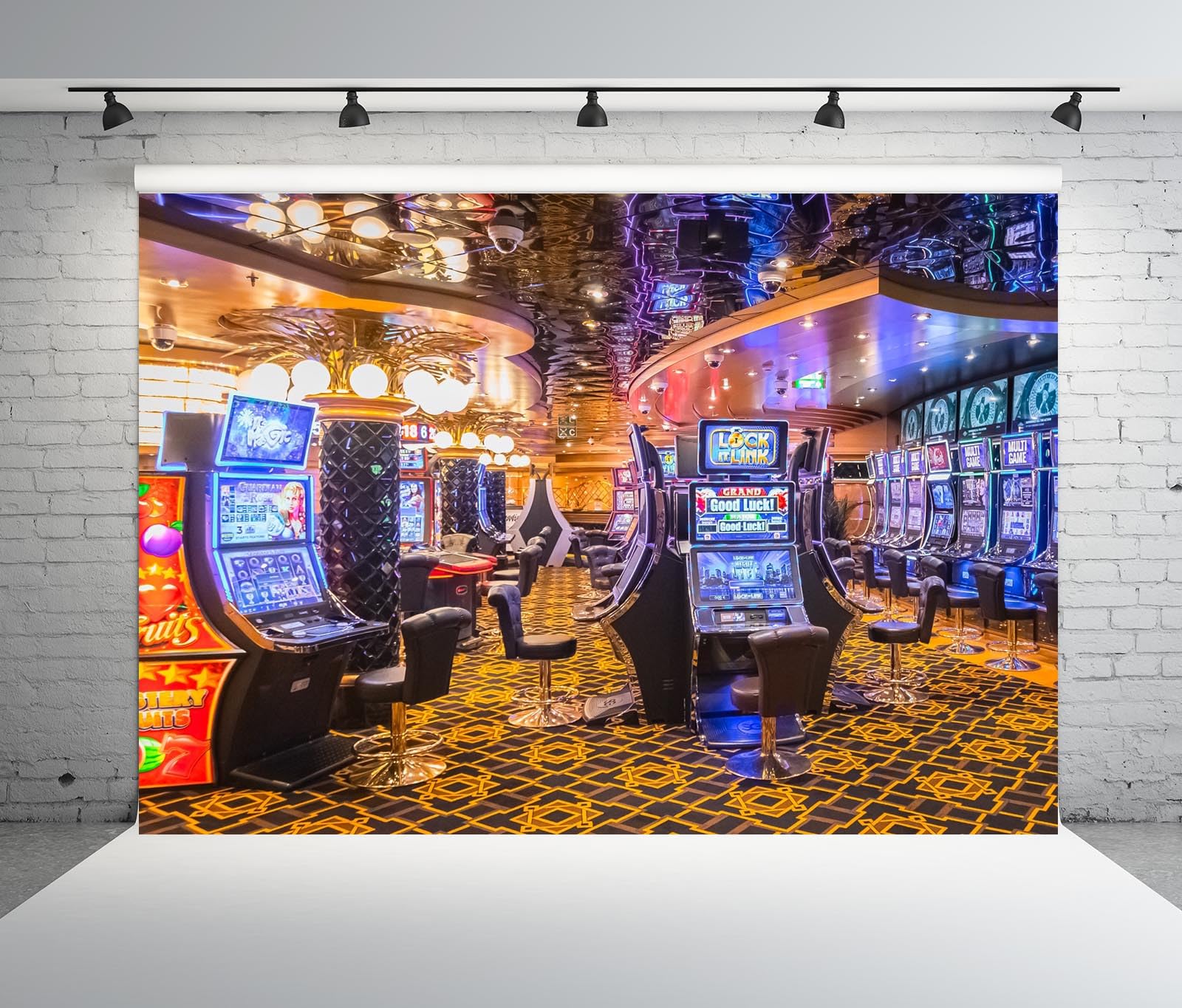 BELECO 3.6x2.5m Sfondo Sala Casinò, Slot Machine Gioco Azzardo, Decorazione Festa Tema Casinò, Studio Fotografia Ritratto Accessori