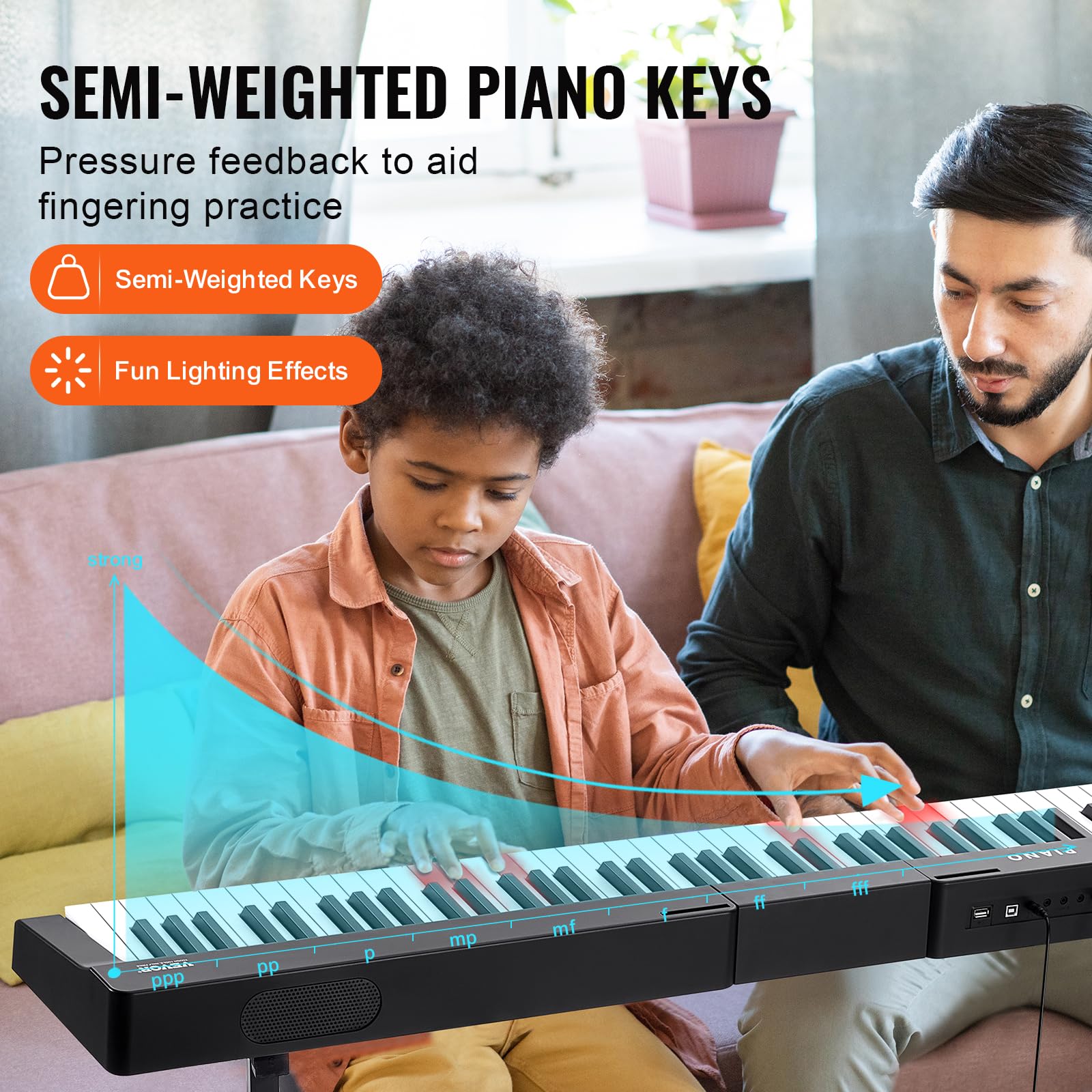 VEVOR Digitales Klavier mit 88 Tasten, halbgewichtete Tasten, Klavierset mit verstellbarem Ständer, integrierten Lautsprechern, Sustain-Pedal, Kopfhörern, Bluetooth, MIDI, USB für Anfänger