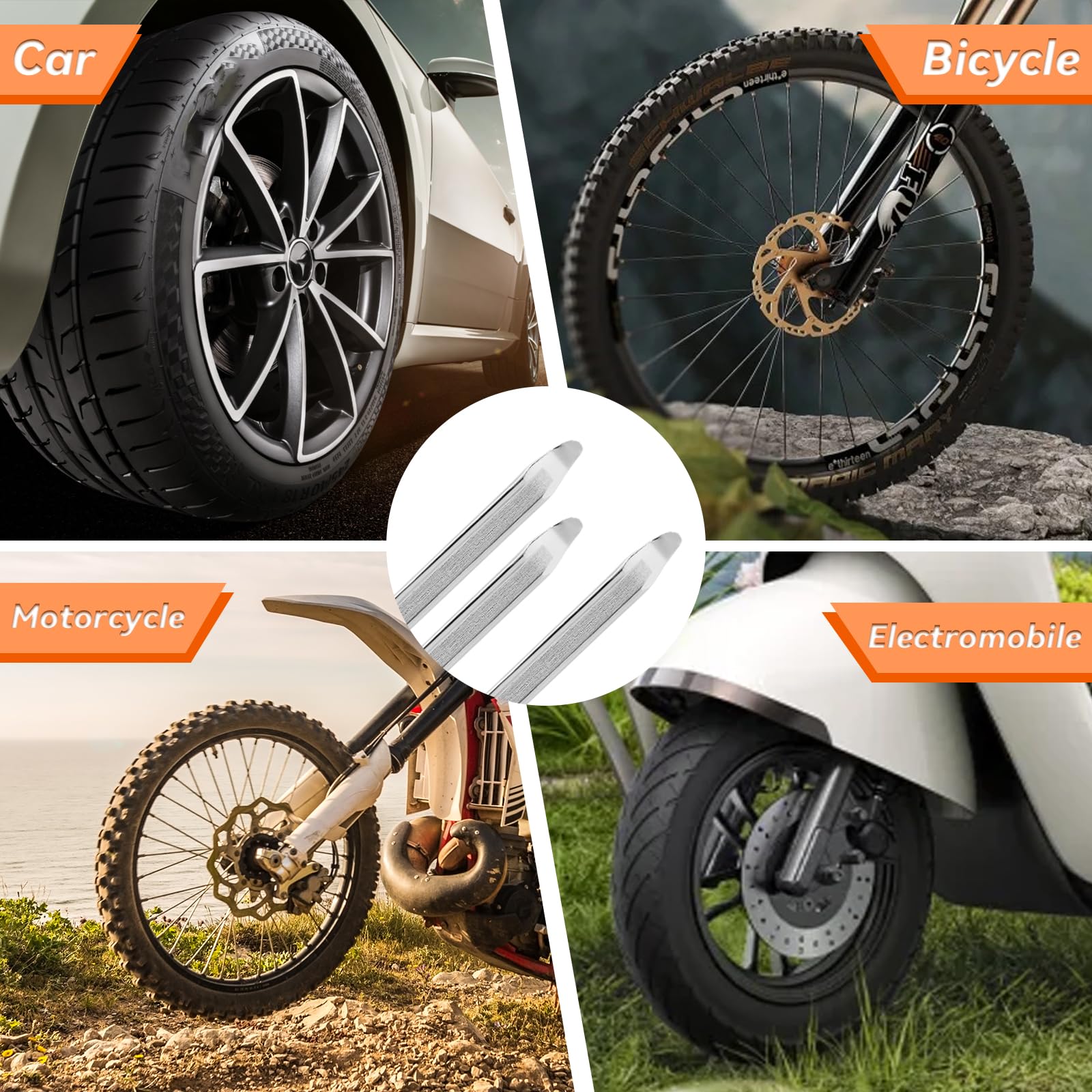 27 Pezzi Combinazione Leve per Pneumatici, 30cm / 11.8inch Ferro di Montaggio, Con 3 Protezioni per Cerchioni delle Ruote, Strumento per Montaggio Pneumatici per Motocicletta, Bicicletta, Auto