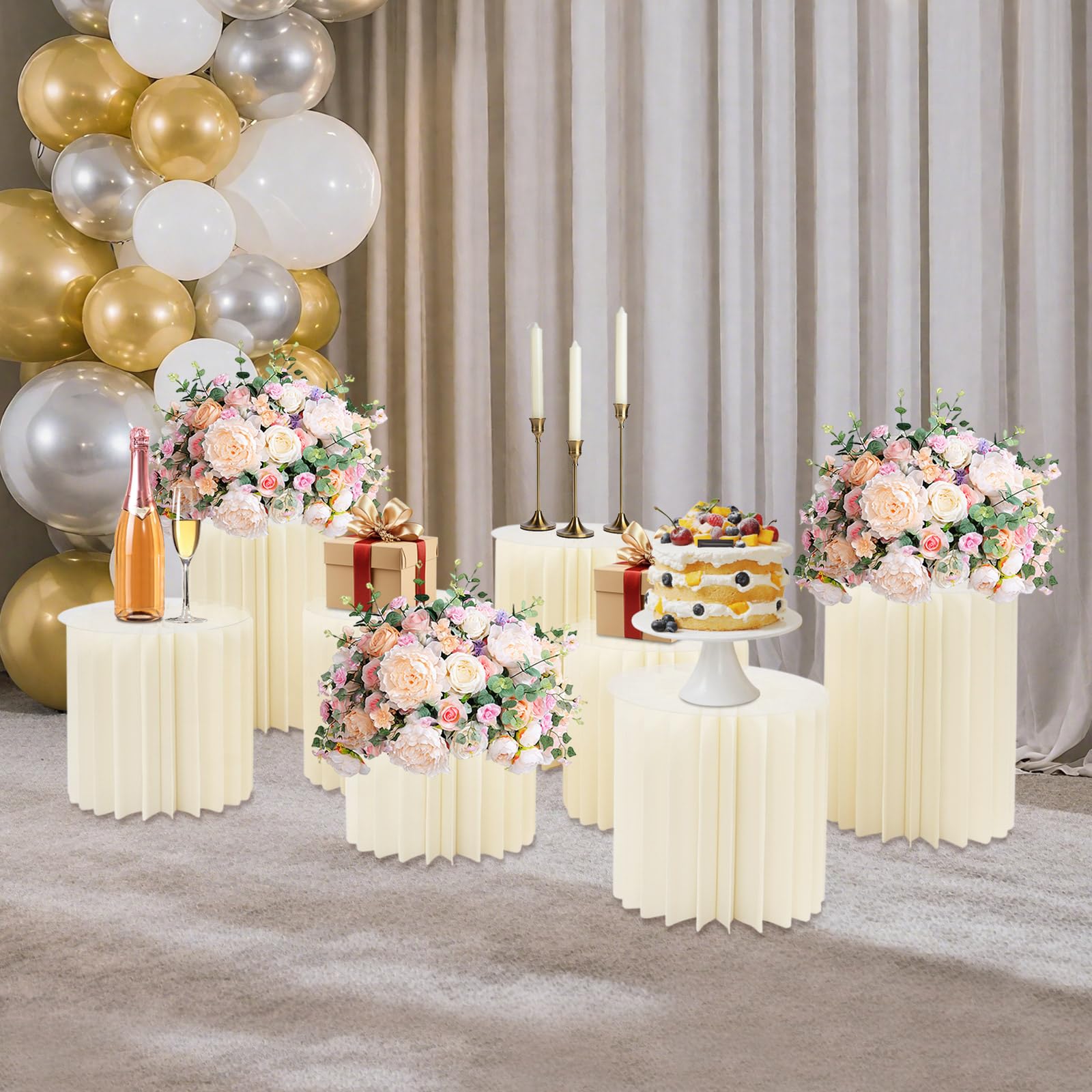 Soporte plegable para exhibición de columnas de papel PVC, soporte para flores, redondo, cilíndrico, soporte para flores de boda, soporte de cartón para colocar adornos de flores (3 x 30 x