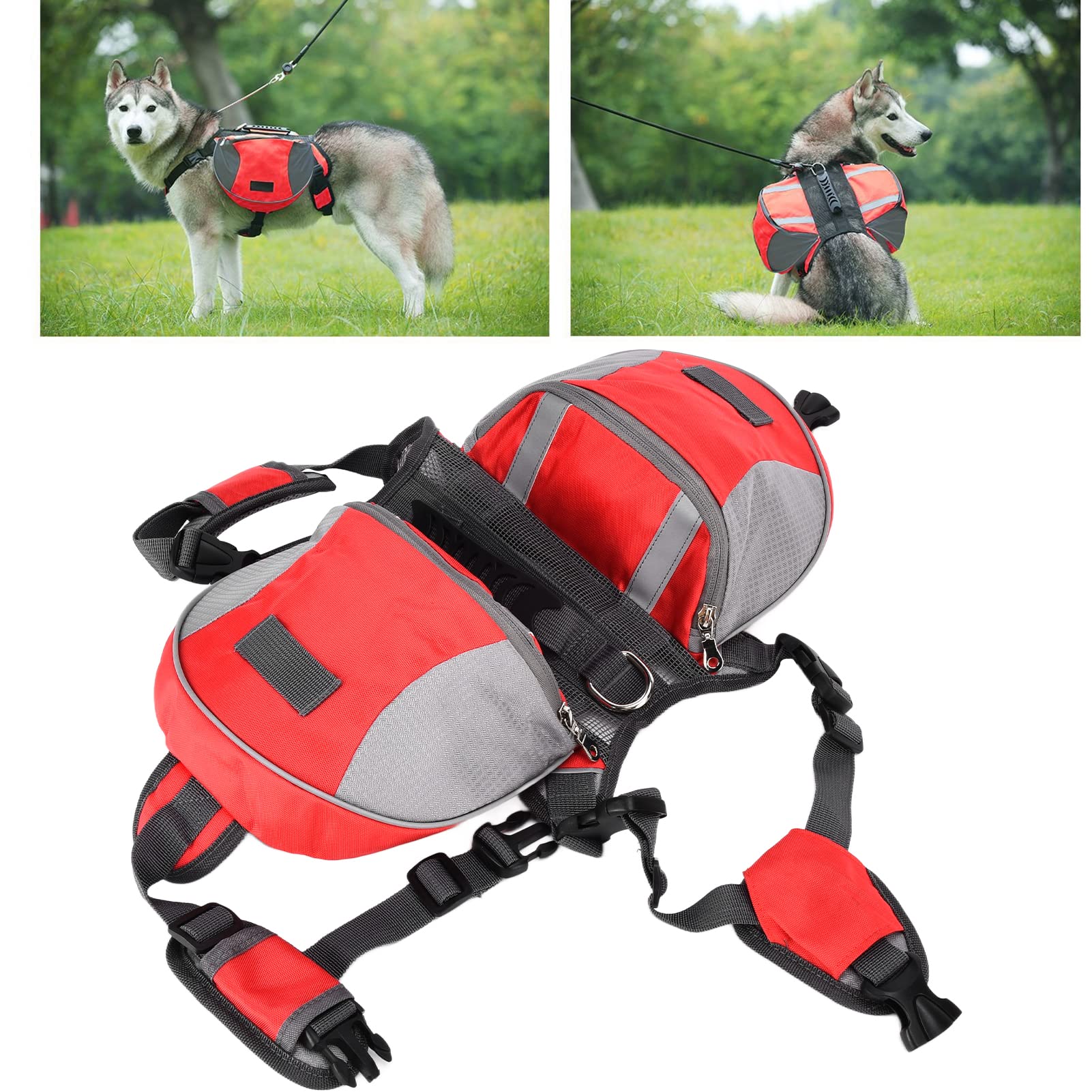 Dog Saddle Bag - Adjustable Nylon Dog Backpack, Reflective Design - Harness Saddlebag with Pockets for Hiking, Walking, Training, Running, Camping, Waterproof, Breathable (M)
