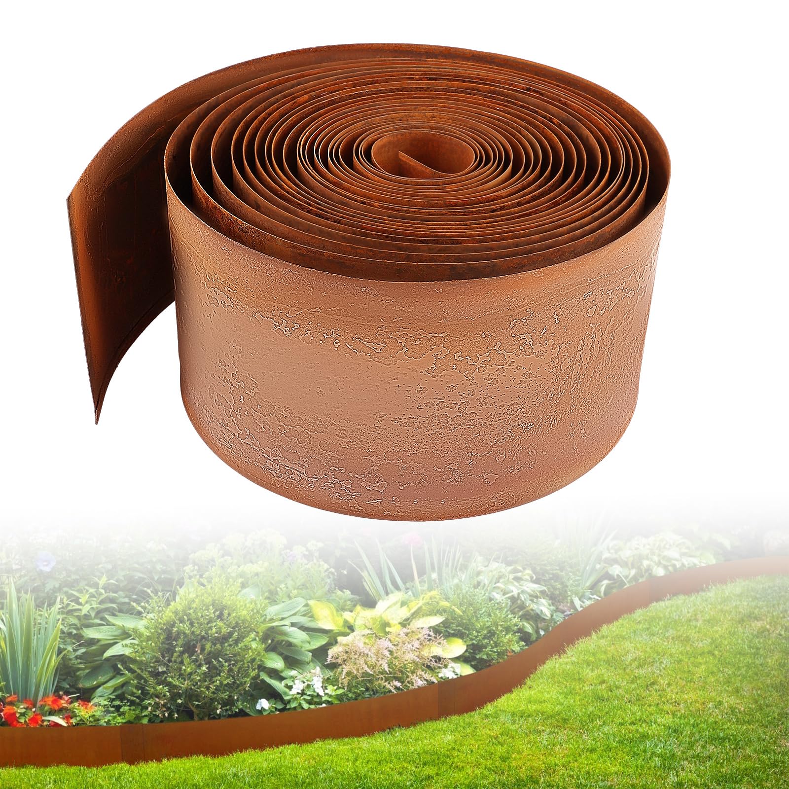 DAJAVE Rasenkante Metall 15M x 15CM, Beeteinfassung Verzinkt aus Stahlblech, 0.3mm Flexible Beetumrandung Rolle, Rasenbegrenzung für Garten inklusive Handschuhen & Box