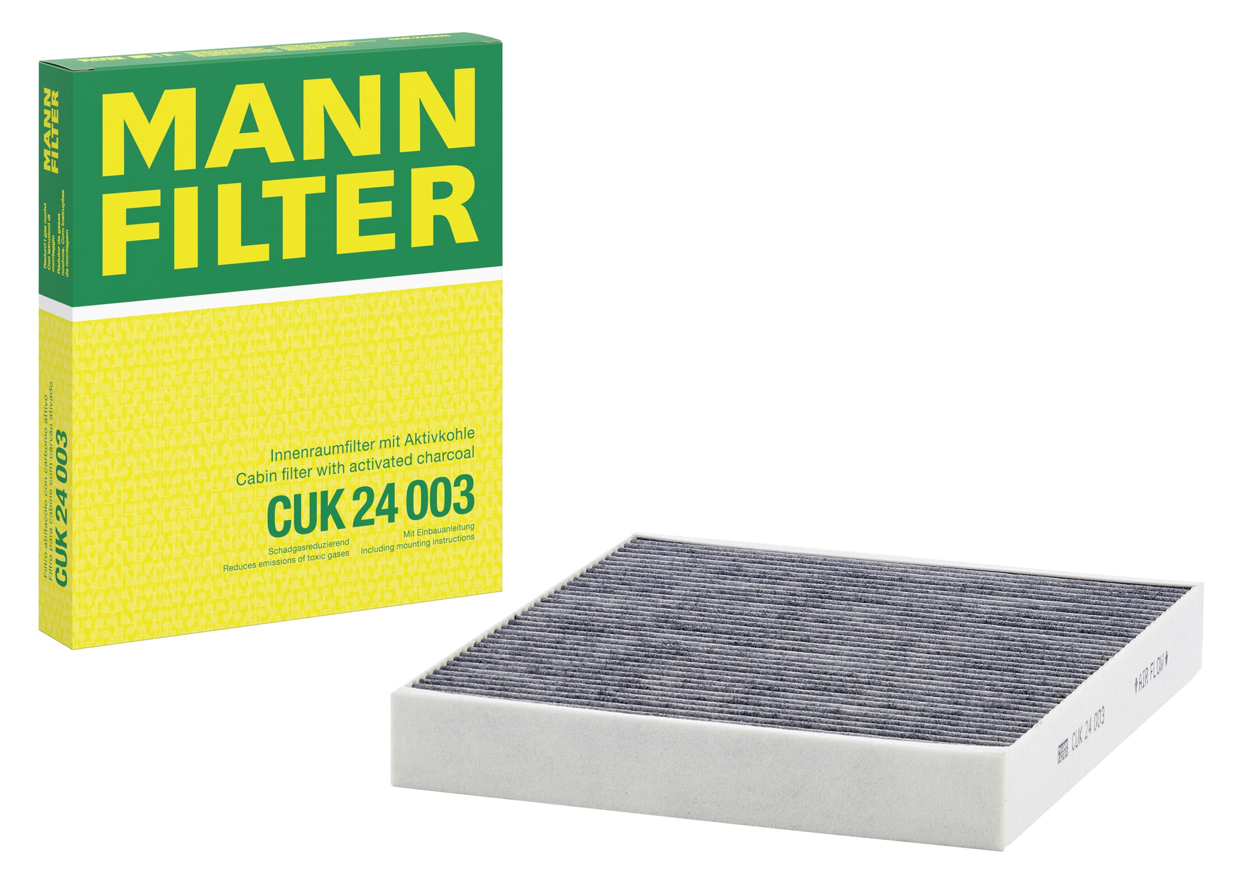 MANN-FILTER CUK 24 003 Innenraumfilter/Kabinenluftfilter - Pollenfilter mit Aktivkohle - für Pkw + Transporter