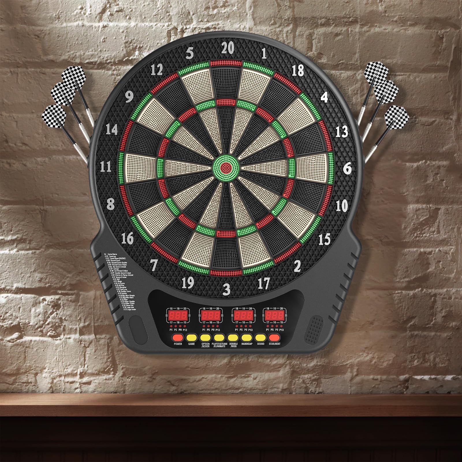 Bersaglio Elettronico Professionale con 6 Freccette con 4 Schermo LCD, Bersaglio Freccette Elettronico offre 27 Giochi e 243 Modi, Rendendolo per Amici, Famiglia, Ufficio e Feste al Pub.