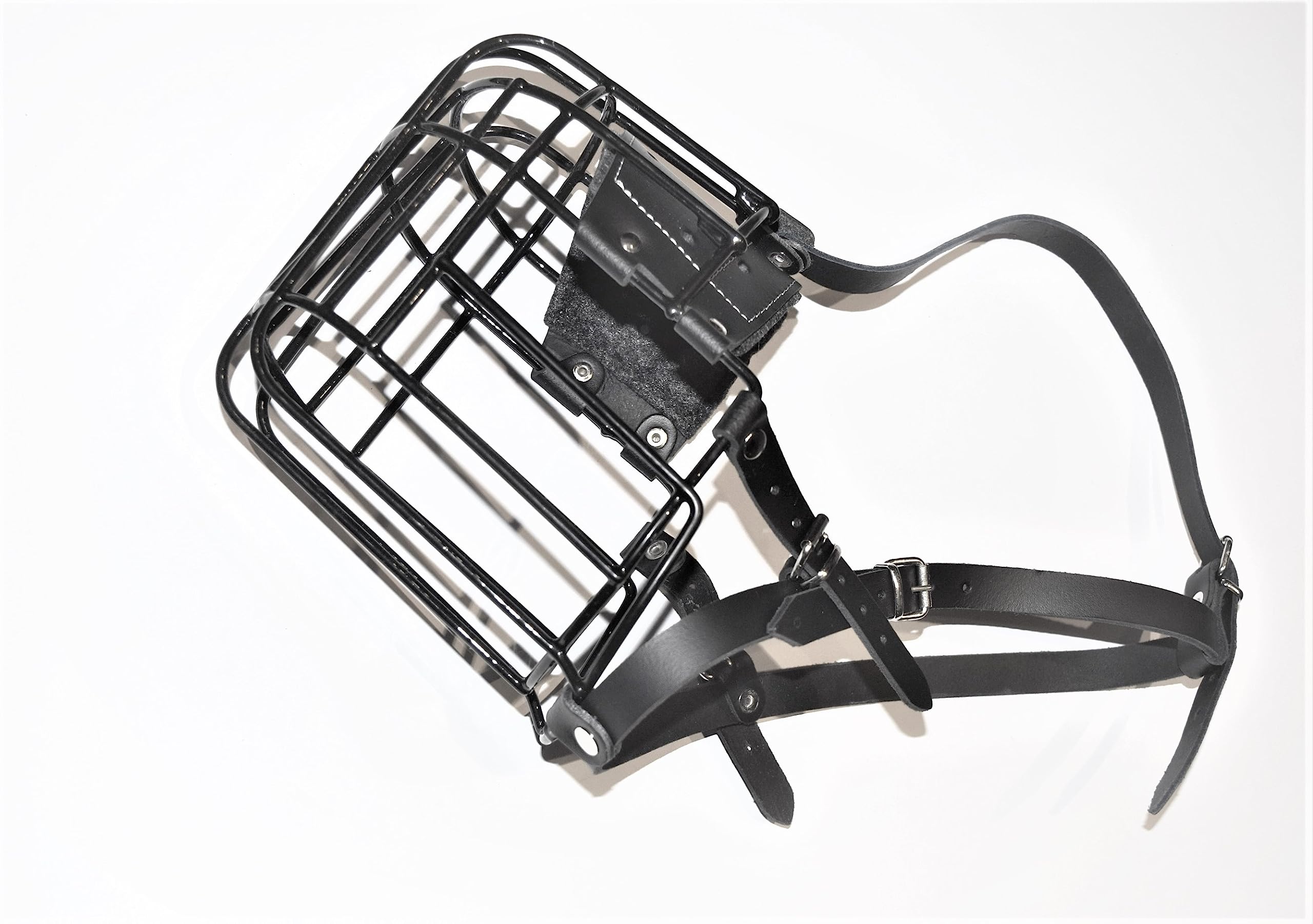STRONG Wire Metal Basket Muzzle, Metal Strong Wire Basket Dog Great Dane (Black/Black Leather, D)