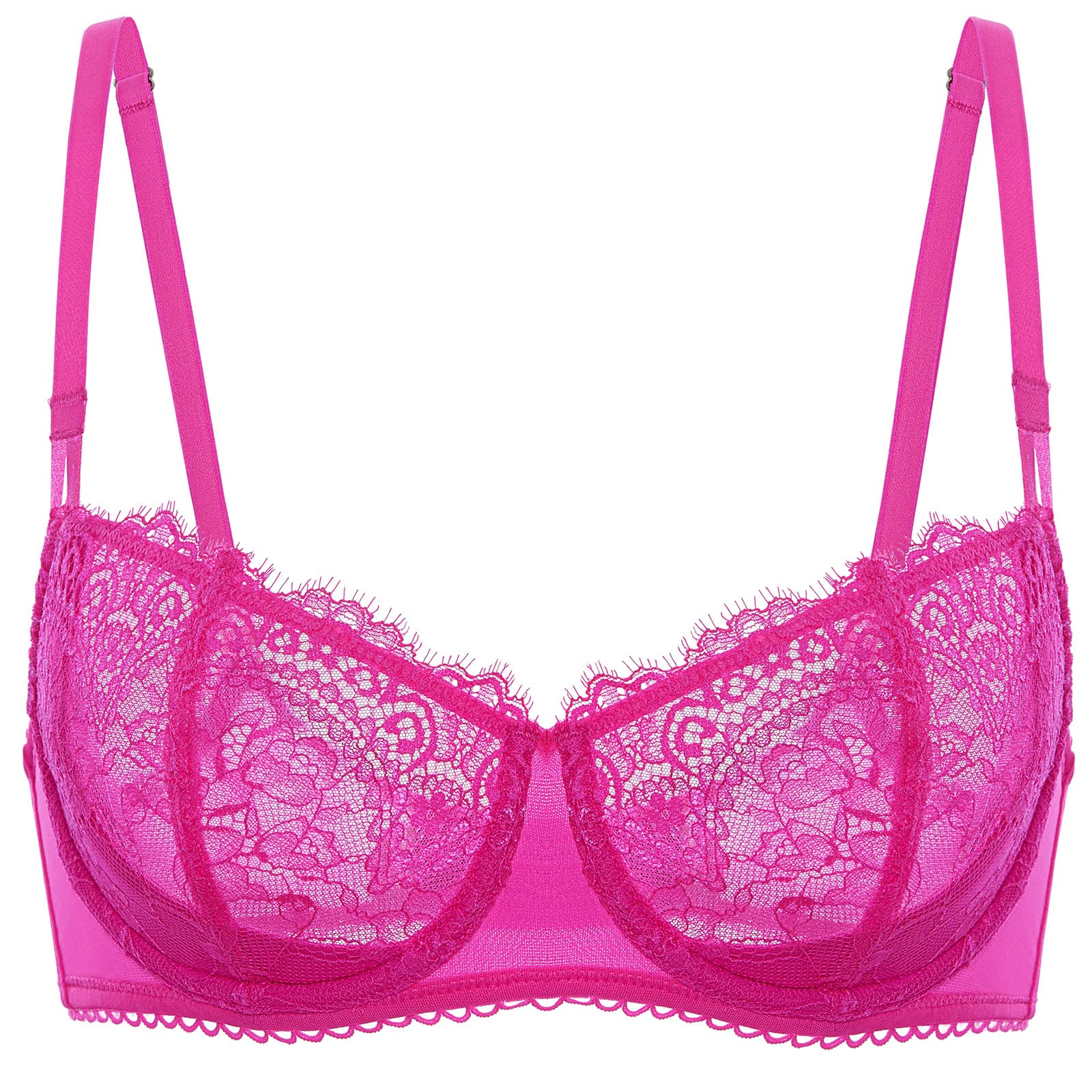 DOBREVA Women's Sexy Lace Push Up Plus Size Bra Sheer Balconette Underwire Unlined