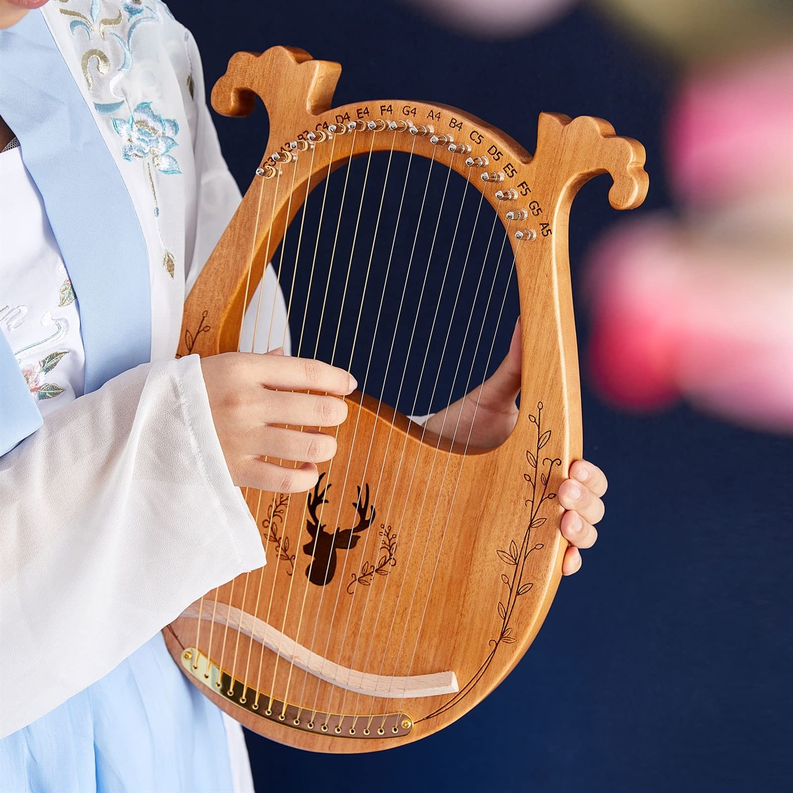 16-strunowa drewniana lira, harfa, pudło rezonansowe, instrument strunowy i klucz do strojenia, instrumenty harfowe,Harfa
