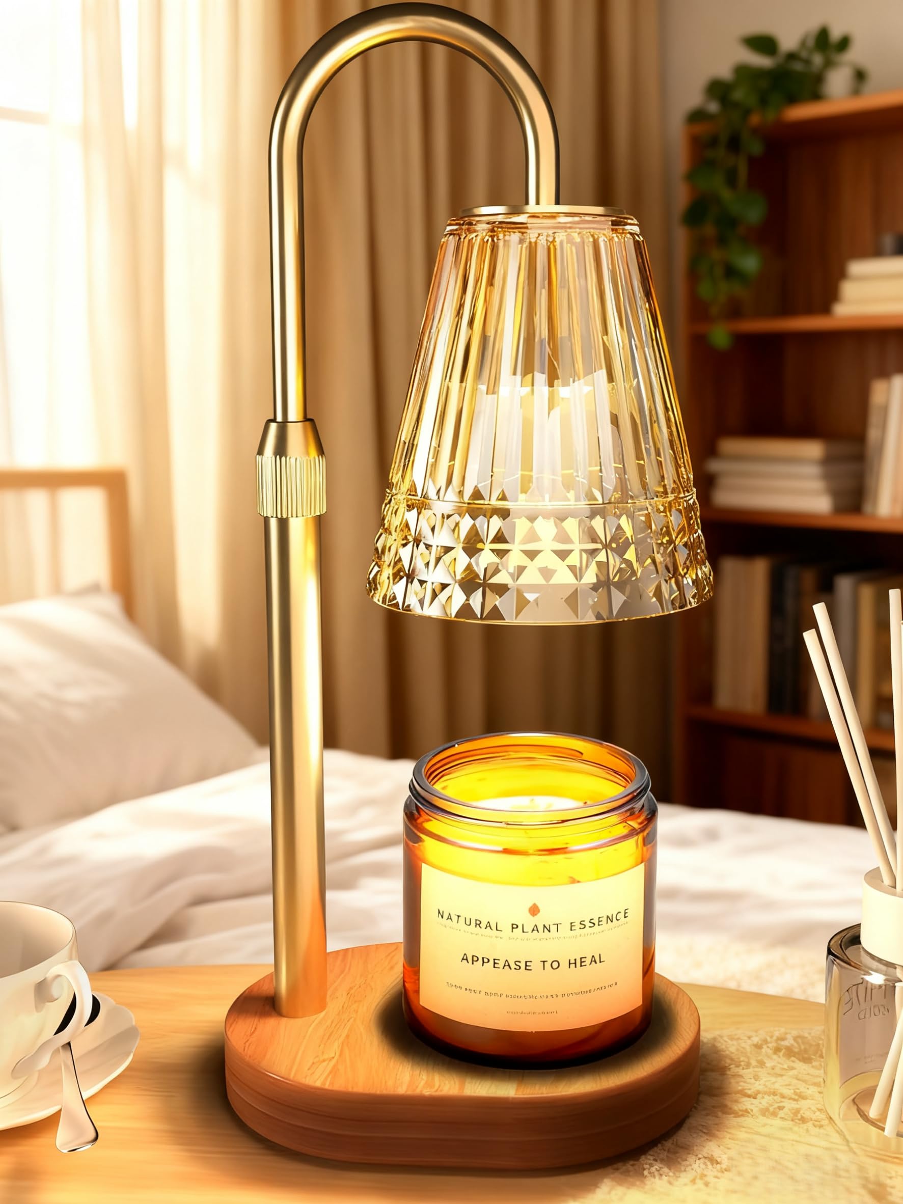 SLAHGADG Candle Warmer Lamp with Timer, Dimmable Candle Lamp Warmer, Height Adjustable, Birthday Gifts for Women Mom, Vintage Home Decor for Scented Jar - Golden