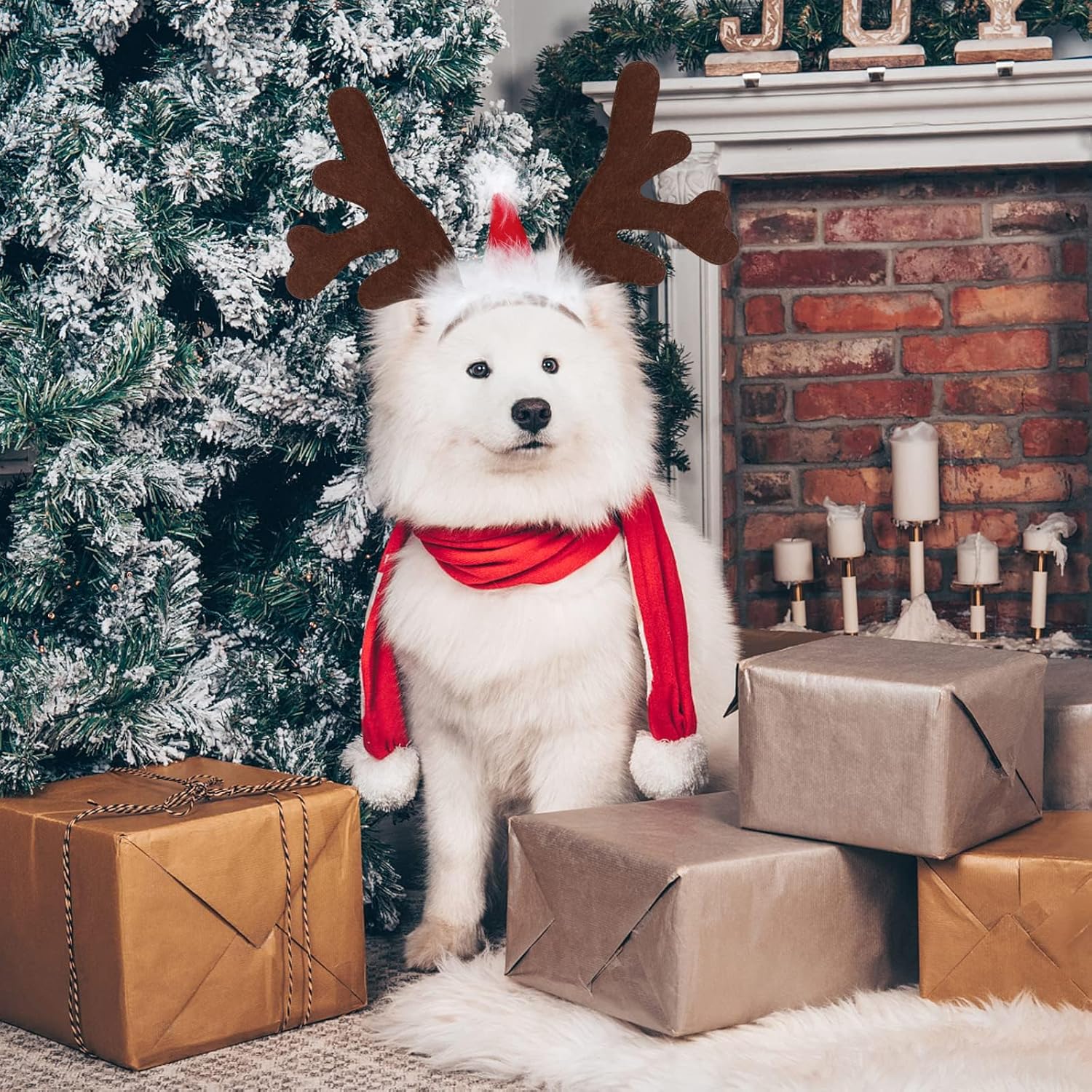 Christmas Dog Hat, Pet Christmas Headband, Adjustable Reindeer Antlers Brown Dog Cat Antlers for Pet Christmas Party Accessories (A) 5