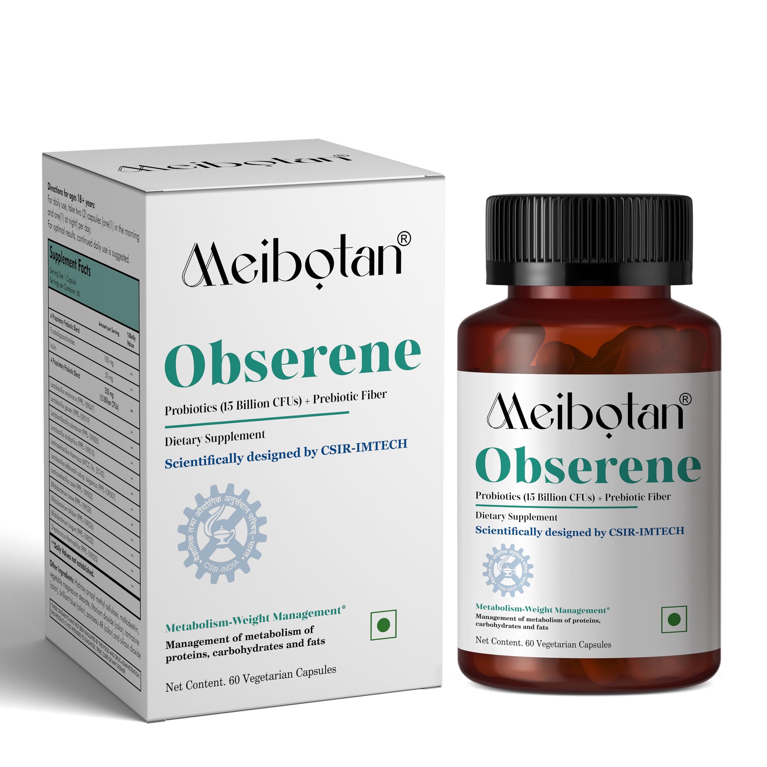 Obserene Probiotics Weight Management Supplements Scientifically Designed by CSIR-IMTECH Control Weight Management 60 Veg Capsules for Men & Women
