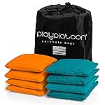 Play Platoon Weather Resistant Cornhole Bags - Set of 8 Regulation Corn Hole - Orange & Teal - Durable Duck Cloth Corn Hole for Tossing Game, Includes Tote Bag