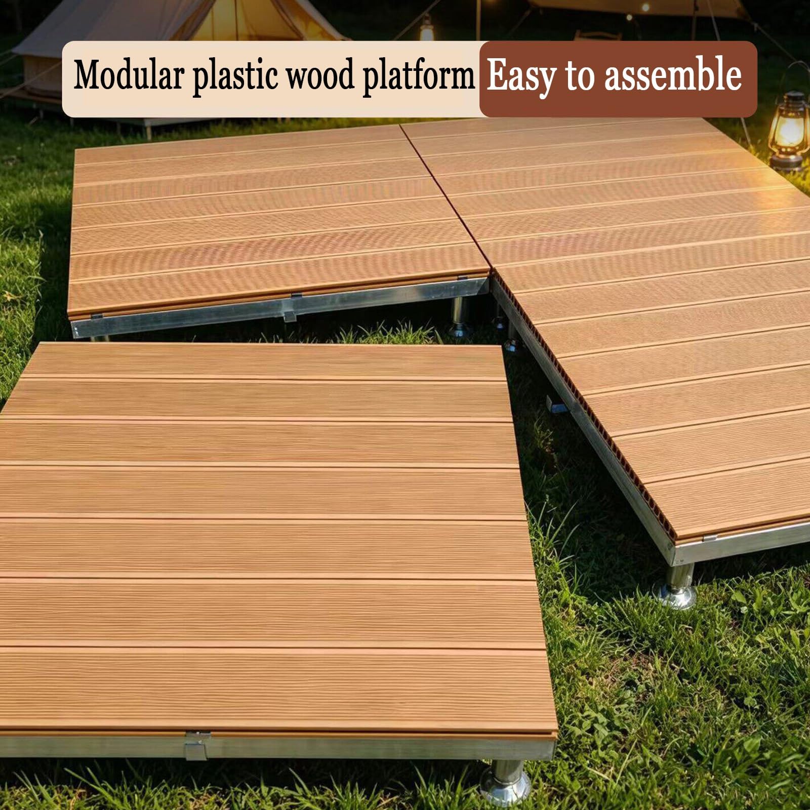 Suelo De Patio Con Plataforma De Plataforma Flotante,Plataforma | De Terraza Compuesta De Madera Modular,84x84x20cm,con Patas De Metal Ajustables,Impermeable(Teak color)