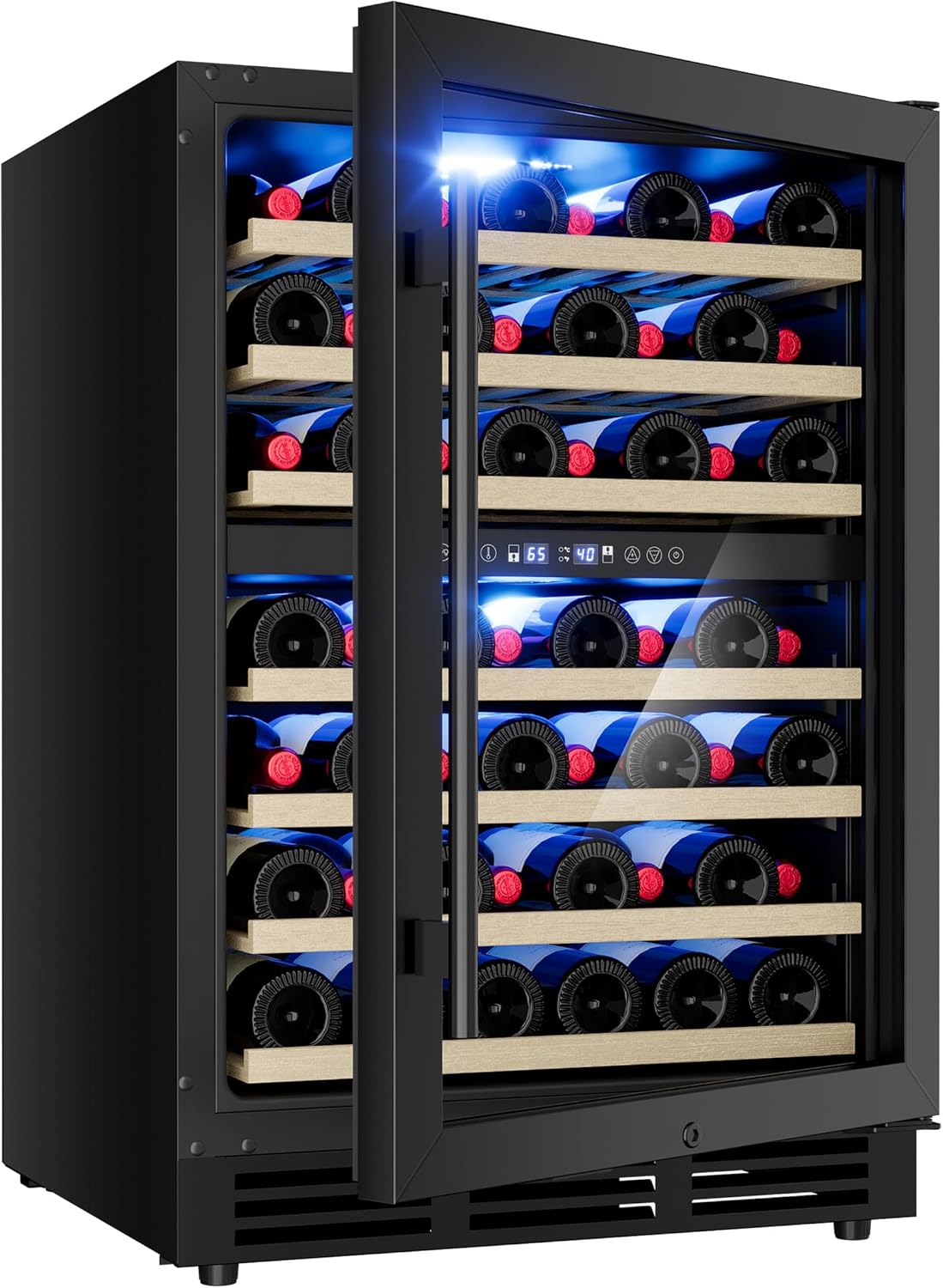 24 Inch Dual Zone Wine Fridge with Glass Door, 54 Bottles Under Counter Refrigerator for Built-in or Freestanding, Under Counter Fridge for Bottles, Black Wine Cooler for Home, Office