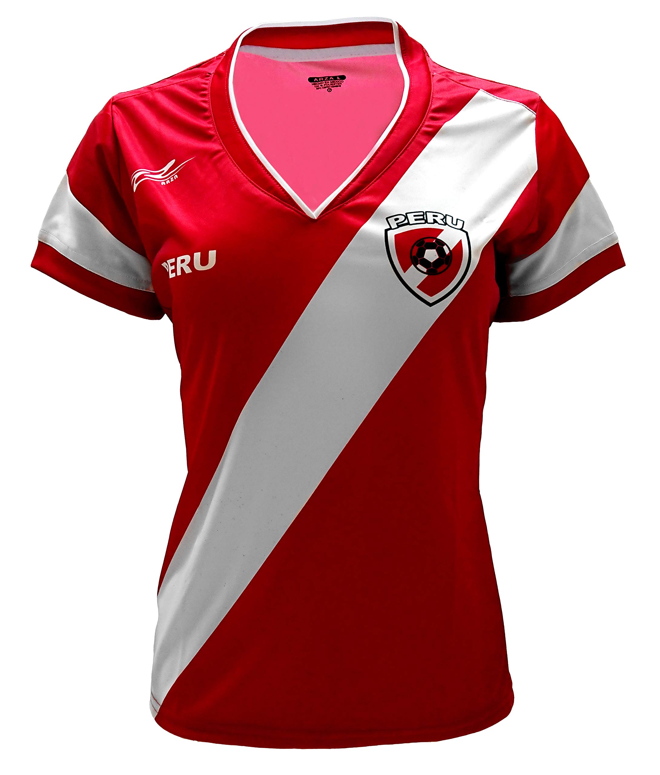ARZA Peru Women Soccer Jersey Color Red 100% Polyester (US, Alpha, Medium, Regular, Regular, Red)