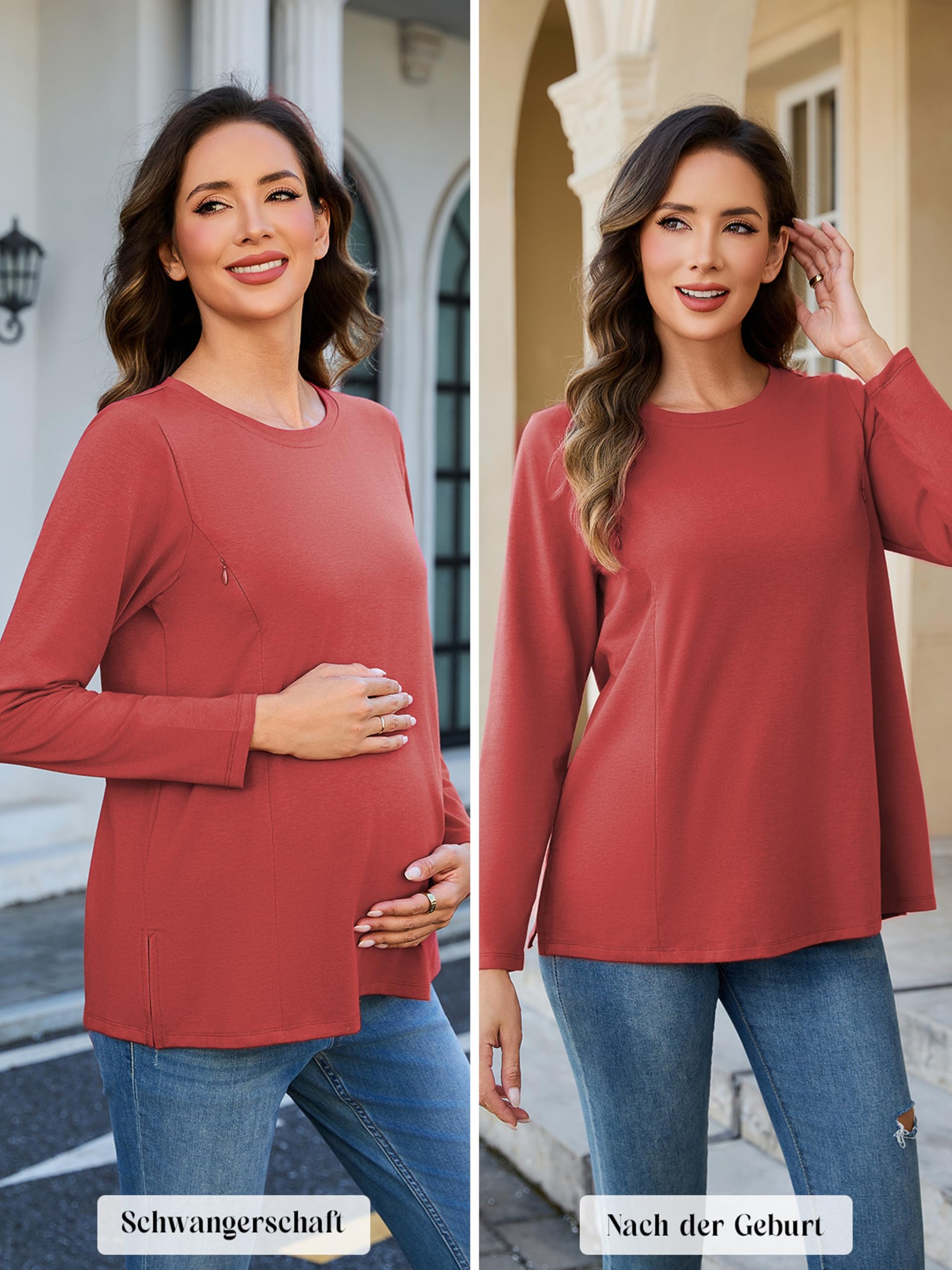 Lot de 3 t-shirts d'allaitement pour femme avec fermeture éclair, ample, manches longues, vêtements d'hiver