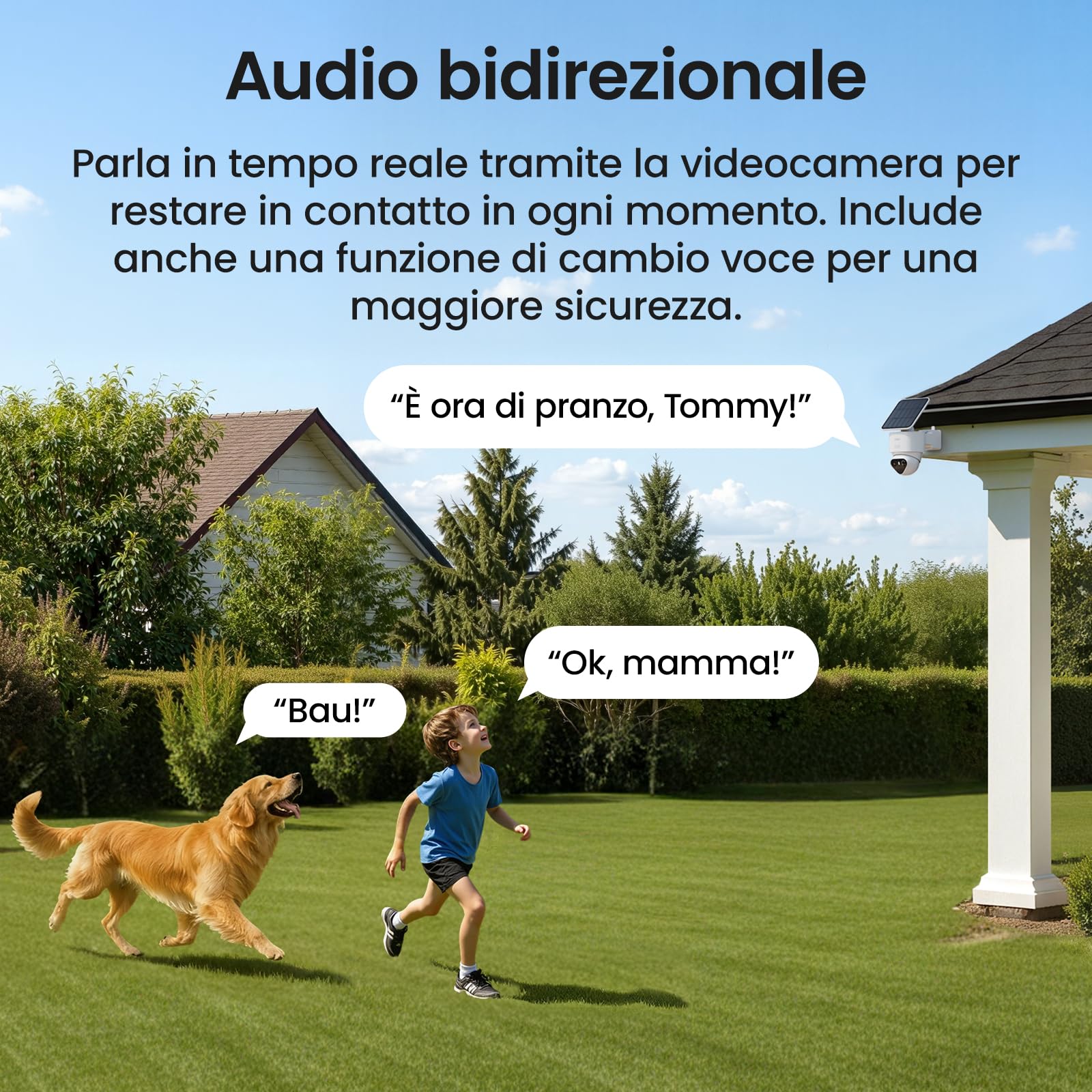 AOSU 4K Telecamera di sorveglianza esterna con solare batteria 10000mAh [TrueColor Visione notturna a colori] Radar con PIR rilevamento preciso 360° esterna con pannello solare removibile luce e suono