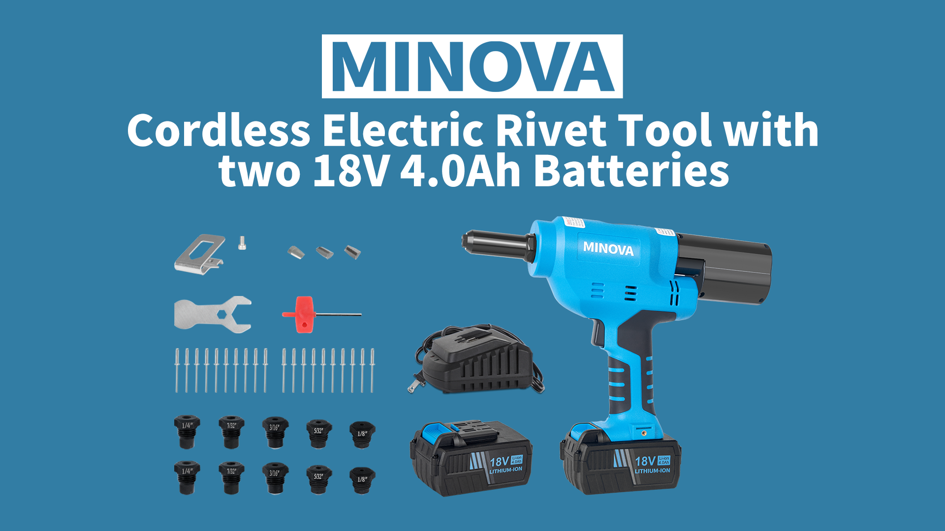 MINOVA 18V Brushless Rivet Gun Battery Rivet Tool Compatible with