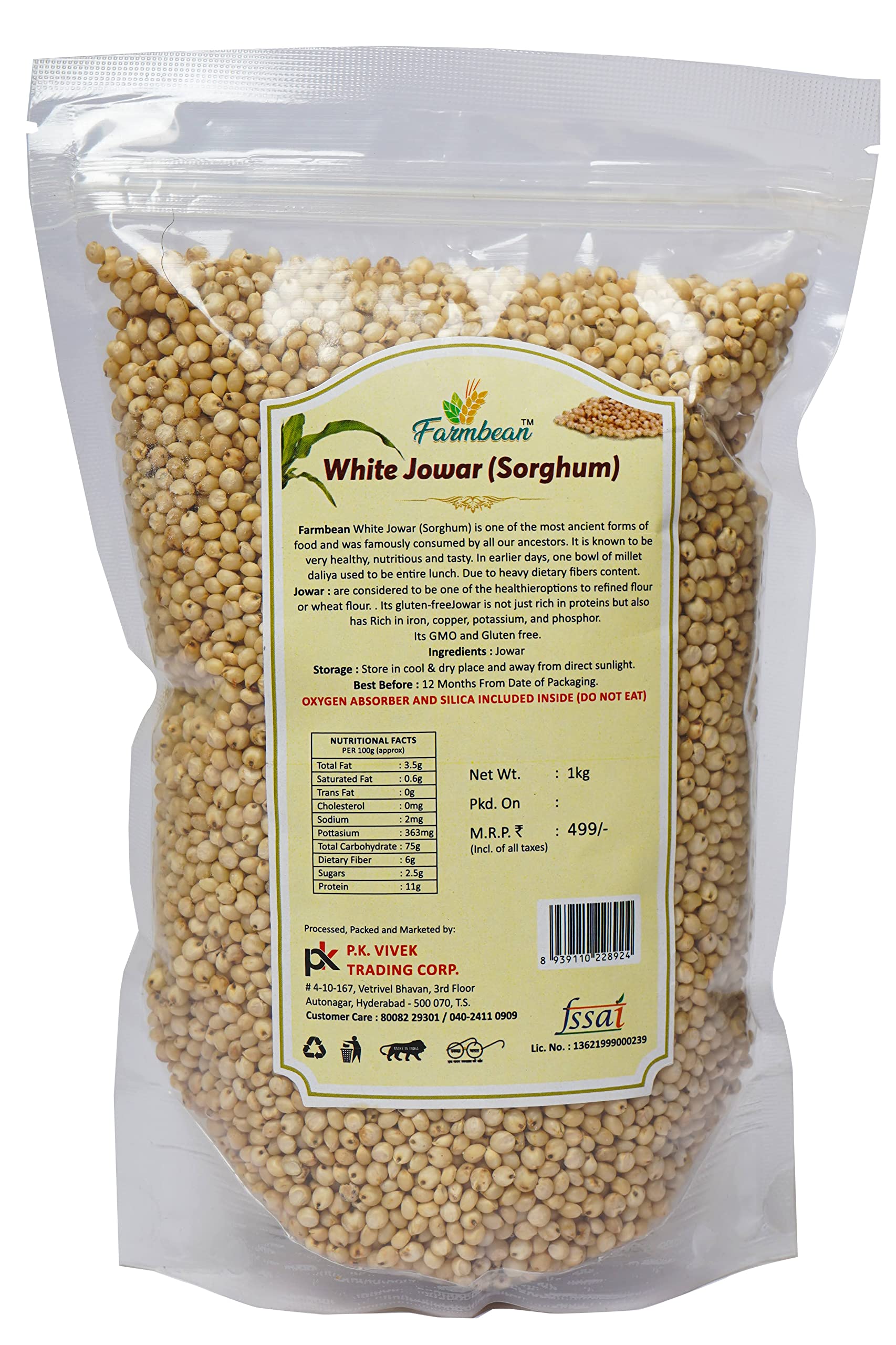 Farmbean Whole White Jowar Grains | Sorghum | Jonna | - 1 KG - Image 3 thumbnail